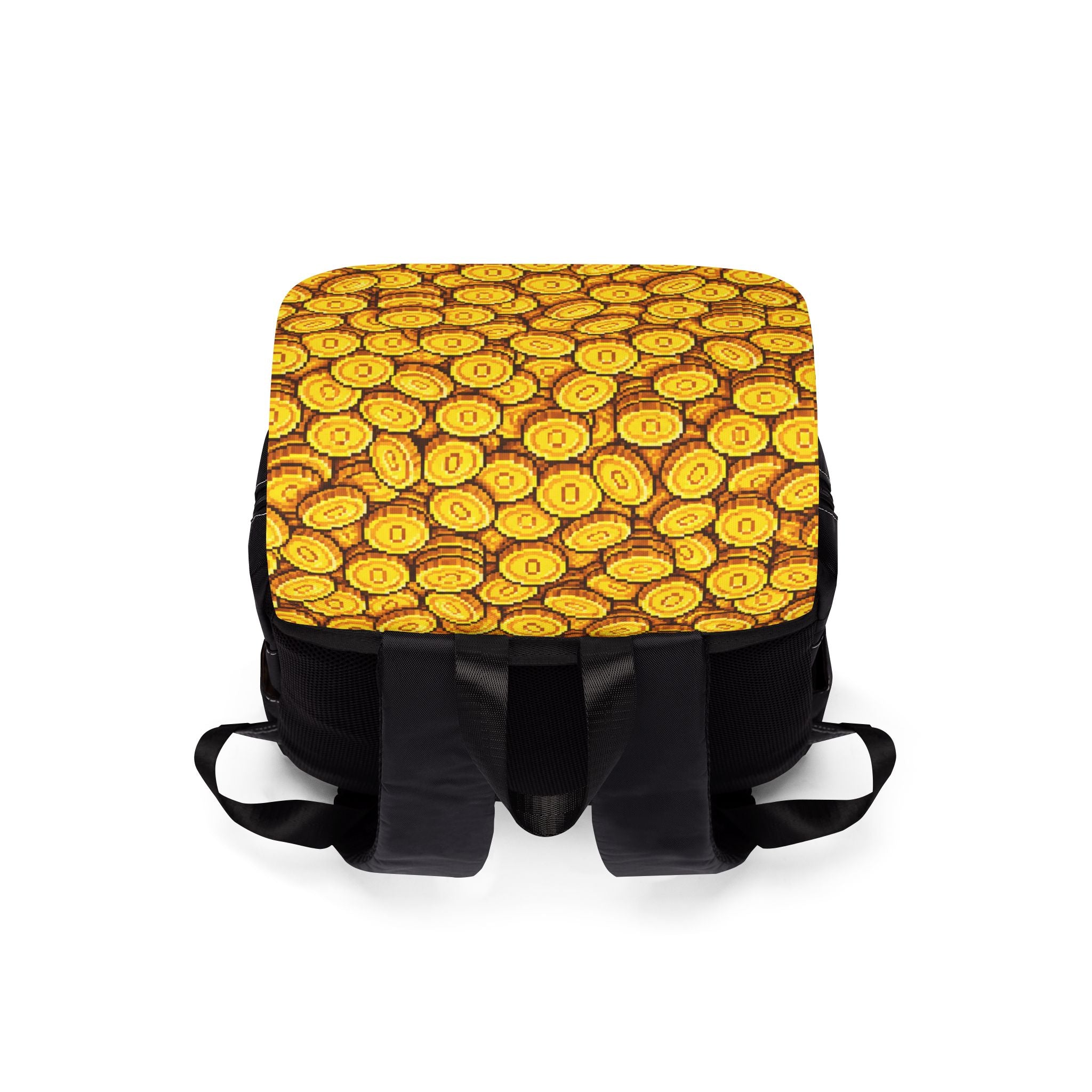 8bit Coin Pile Shoulder Backpack — Gold Treasure Gamer Casual Shoulder Backpack