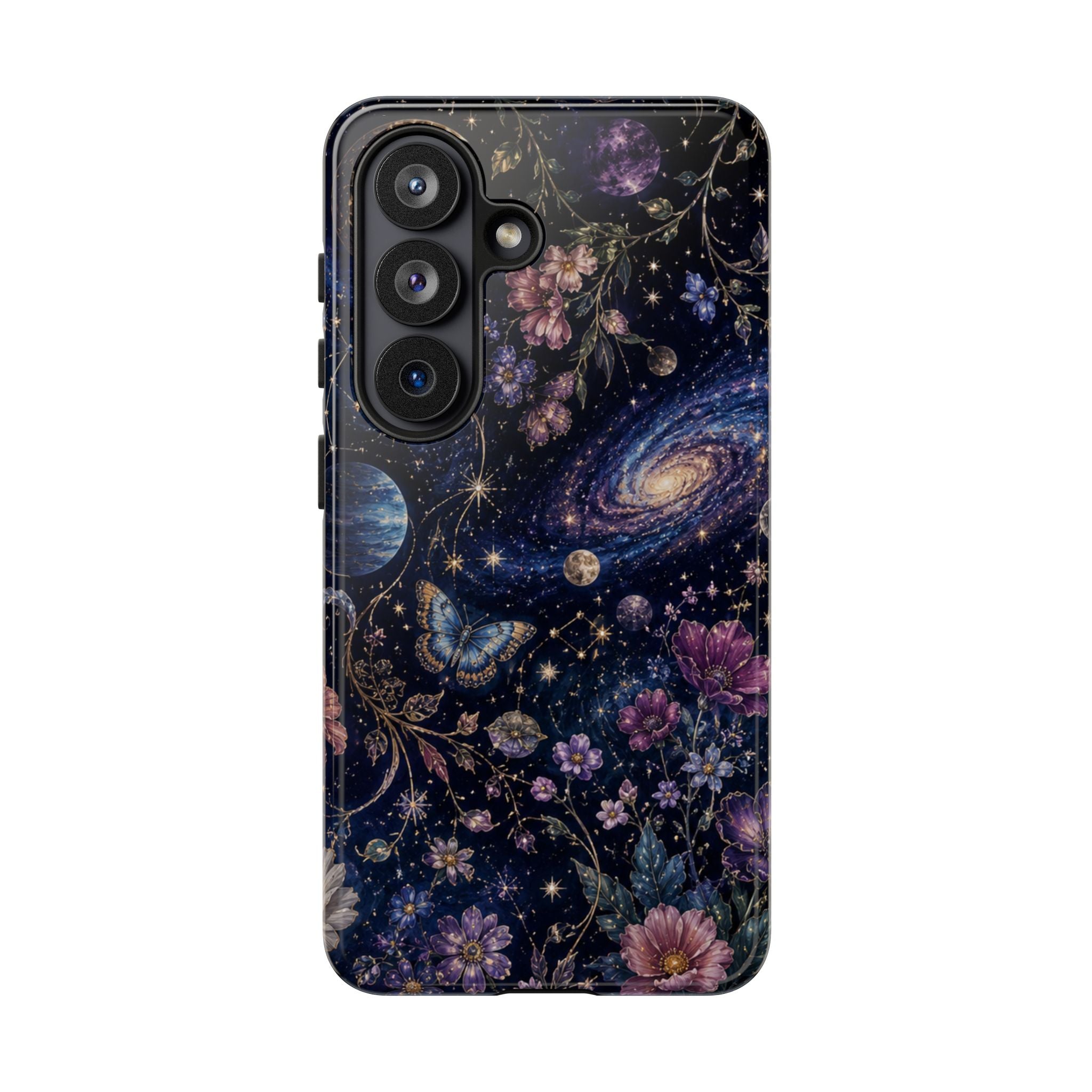 Cosmic Garden Tough Phone Case — Floral Galaxy Phone Protective Cover