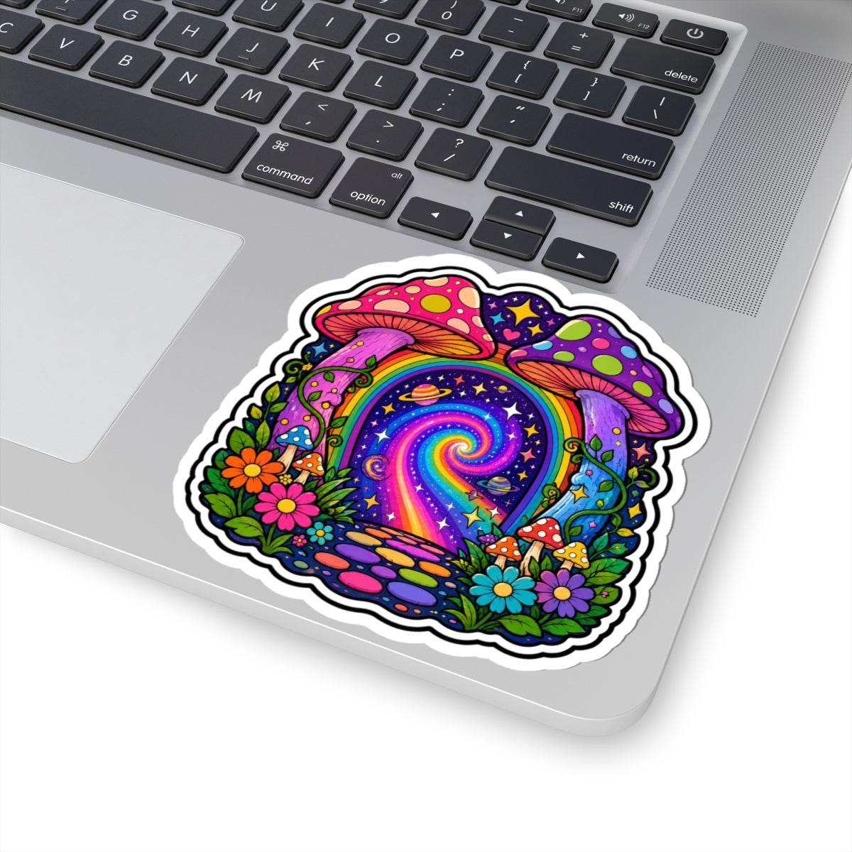 Psychedelic Mushroom Portal Sticker — Colorful Trippy Kiss-Cut Decal