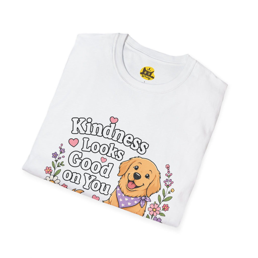 Kindness Looks Good on You T-Shirt — Cute Golden Retriever Floral Tee