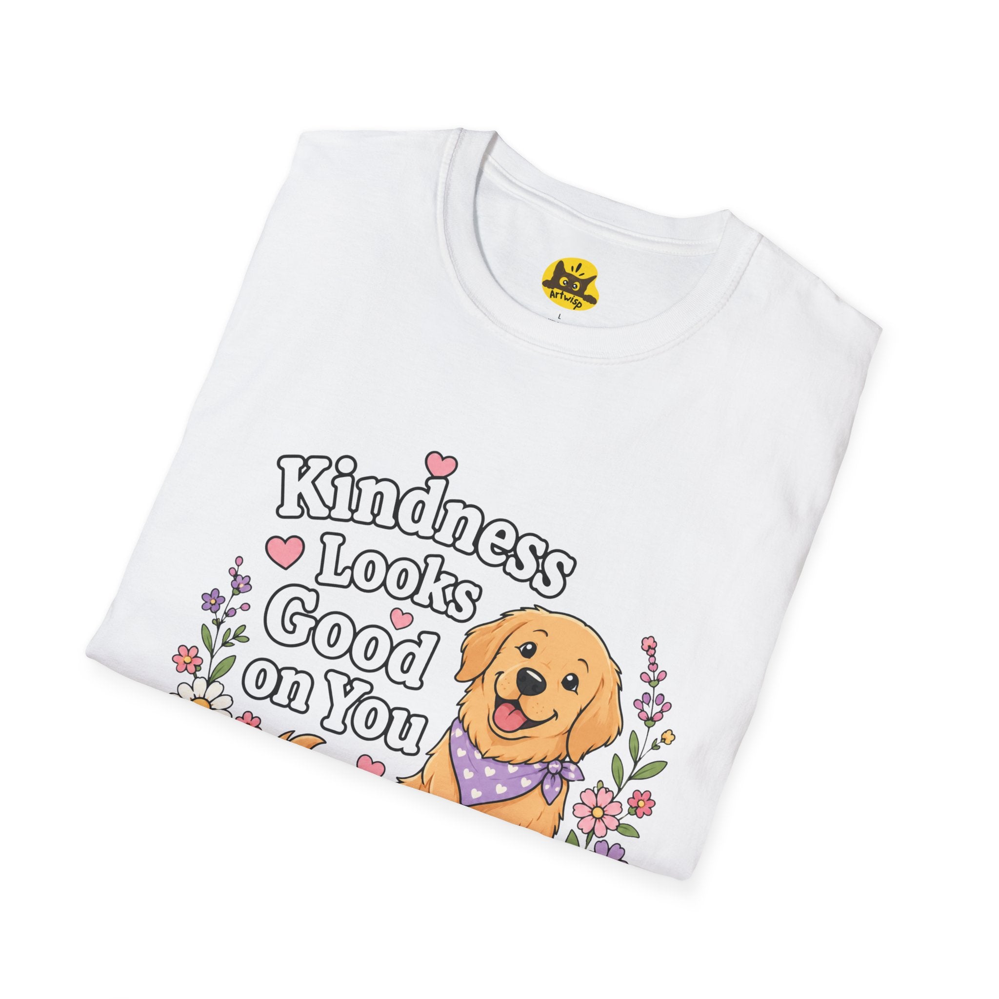 Kindness Looks Good on You T-Shirt — Cute Golden Retriever Floral Tee