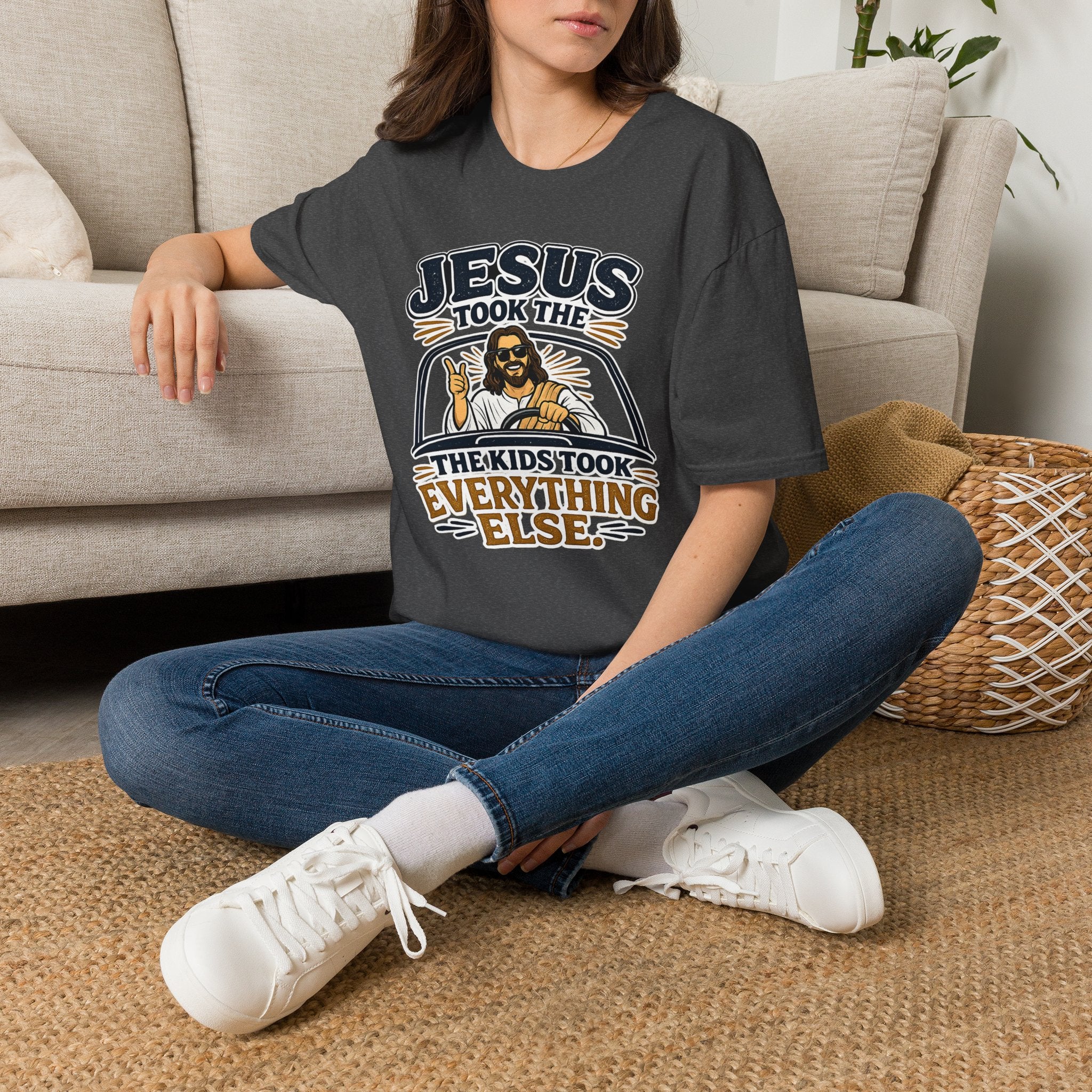 Jesus Took The Wheel T‑Shirt — "Jesus Took The Kids Took Everything Else" Christian Graphic Tee