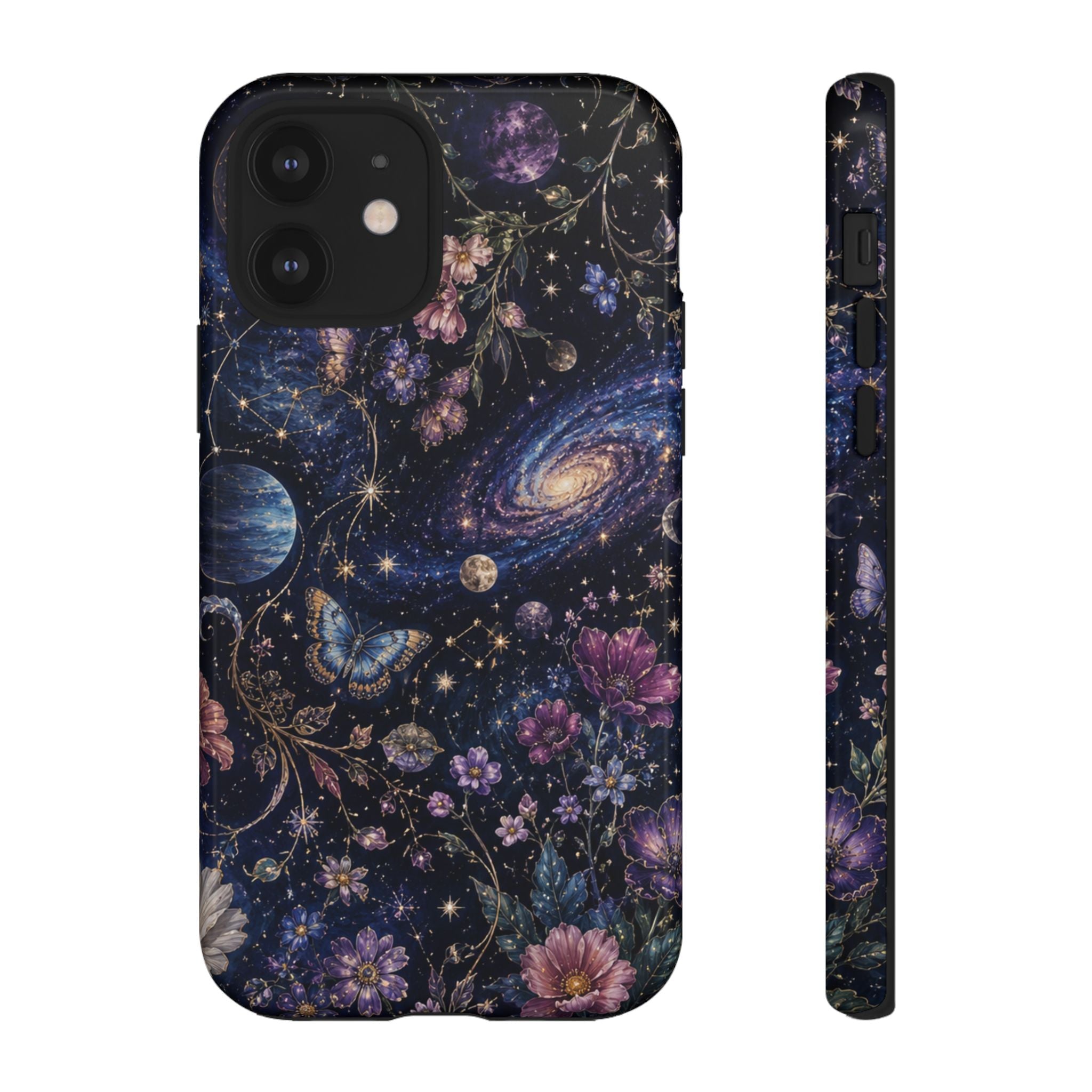 Cosmic Garden Tough Phone Case — Floral Galaxy Phone Protective Cover