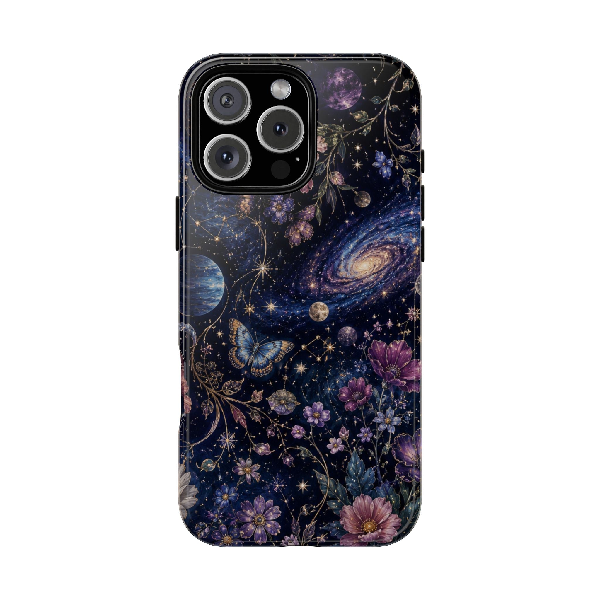 Cosmic Garden Tough Phone Case — Floral Galaxy Phone Protective Cover