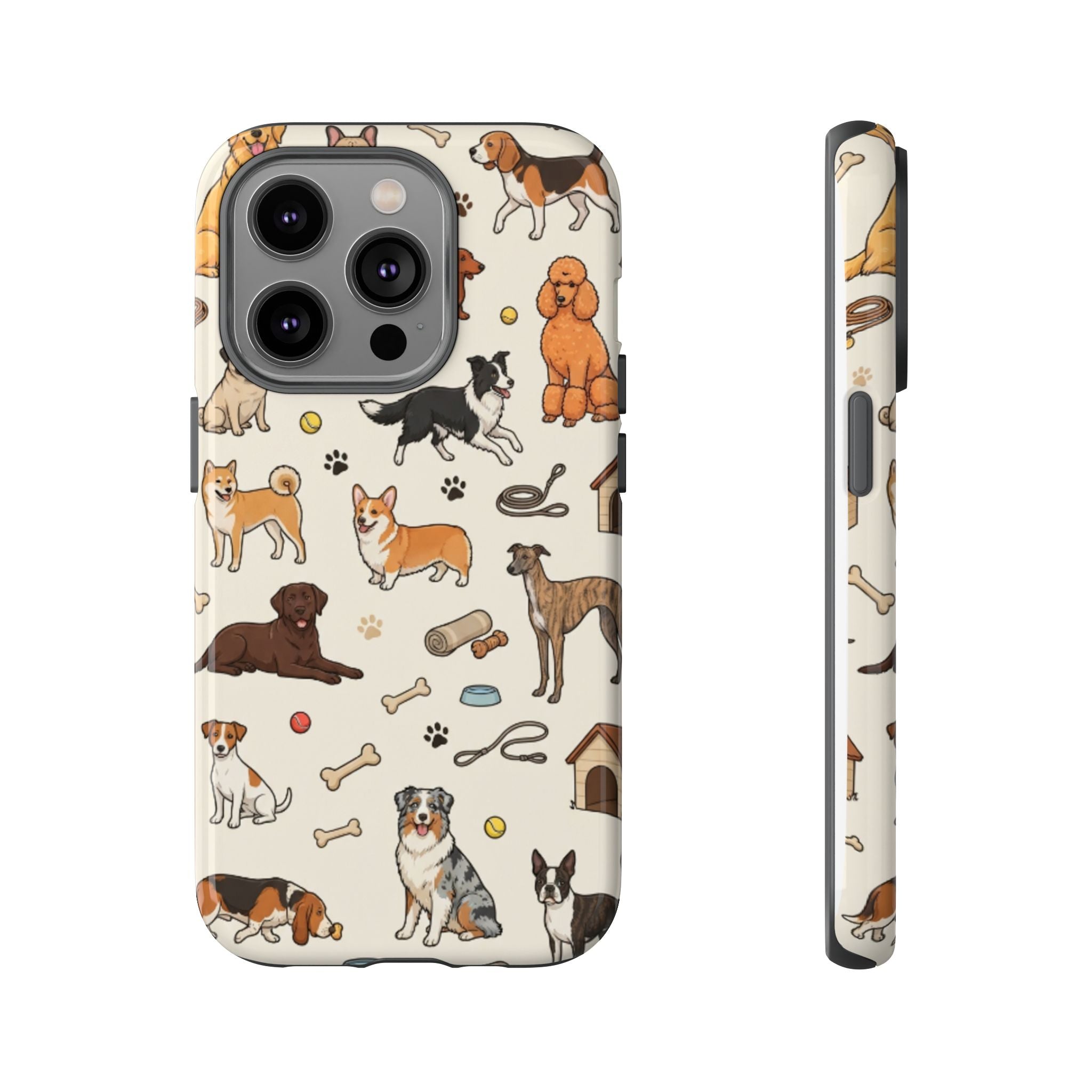 Dog Pattern Tough Phone Case — Cute Breed Collage Protective Cover
