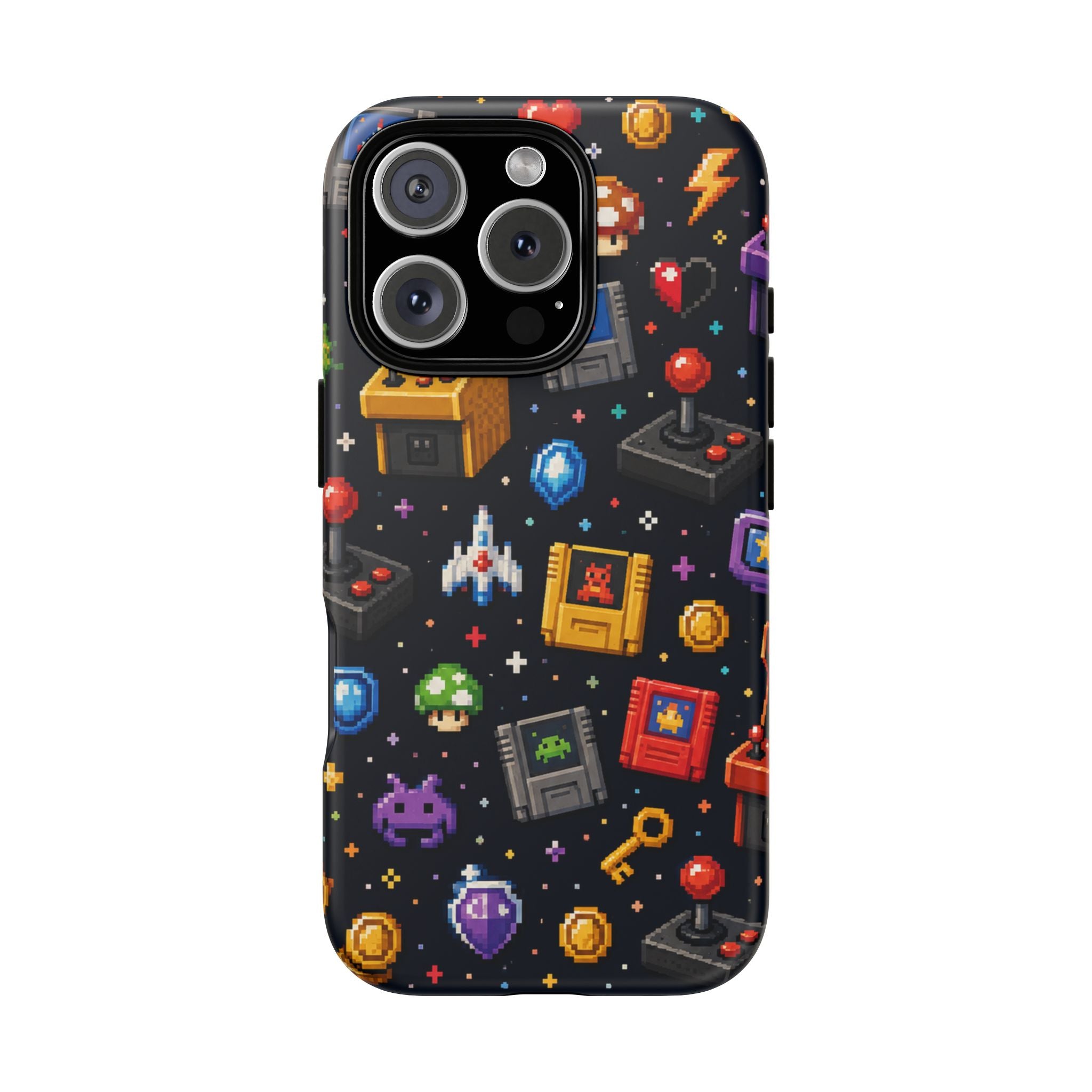 Retro Arcade Pixel Art Phone Case — Gamer Icons Pattern