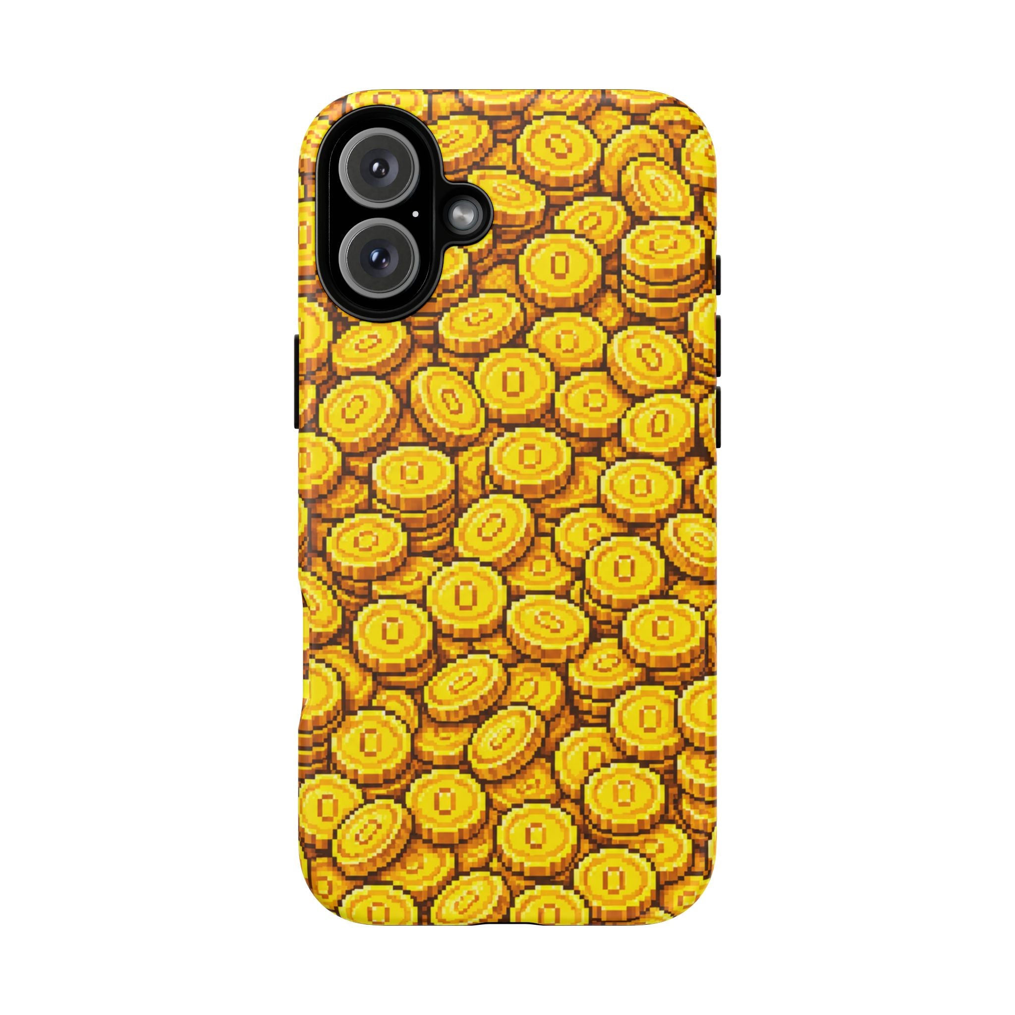 8bit Gamer Coin Pattern Phone Case – Retro Video Game Gold Treasure Design