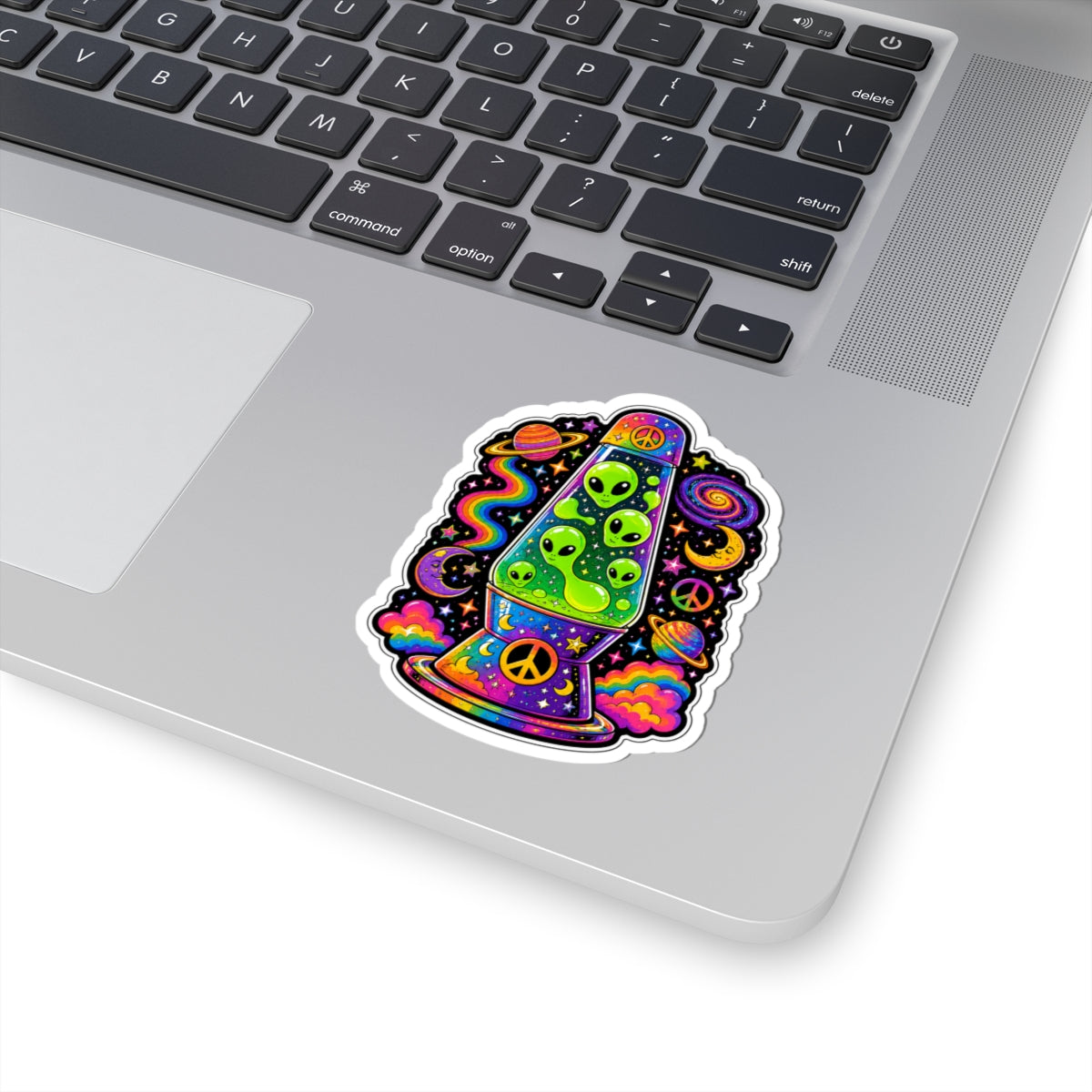 Psychedelic Alien Lava Lamp Kiss-Cut Sticker — Retro Space Peace Design