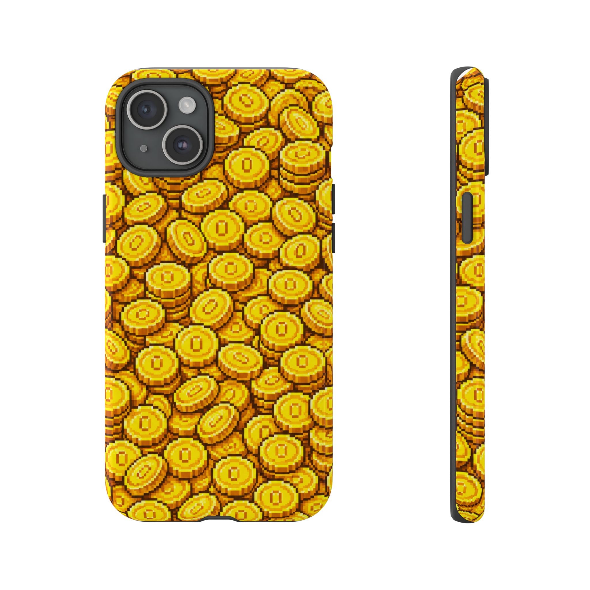 8bit Gamer Coin Pattern Phone Case – Retro Video Game Gold Treasure Design