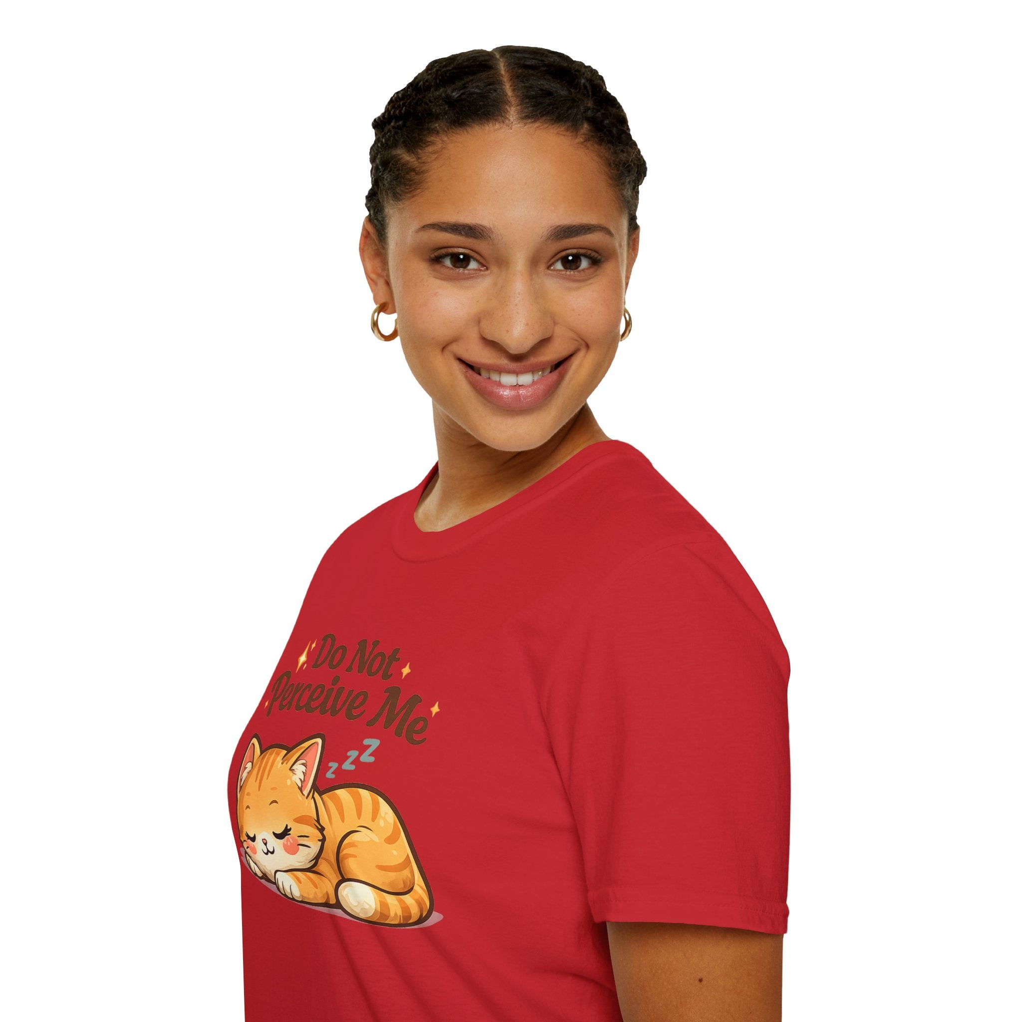 Cat T-Shirt — "Do Not Perceive Me" Cute Sleeping Orange Cat Tee