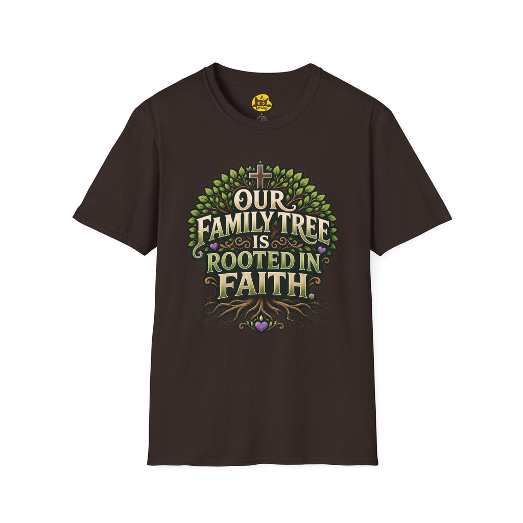 Faith Family Tree T-Shirt — "Our Family Tree Is Rooted in Faith" Christian Graphic Tee