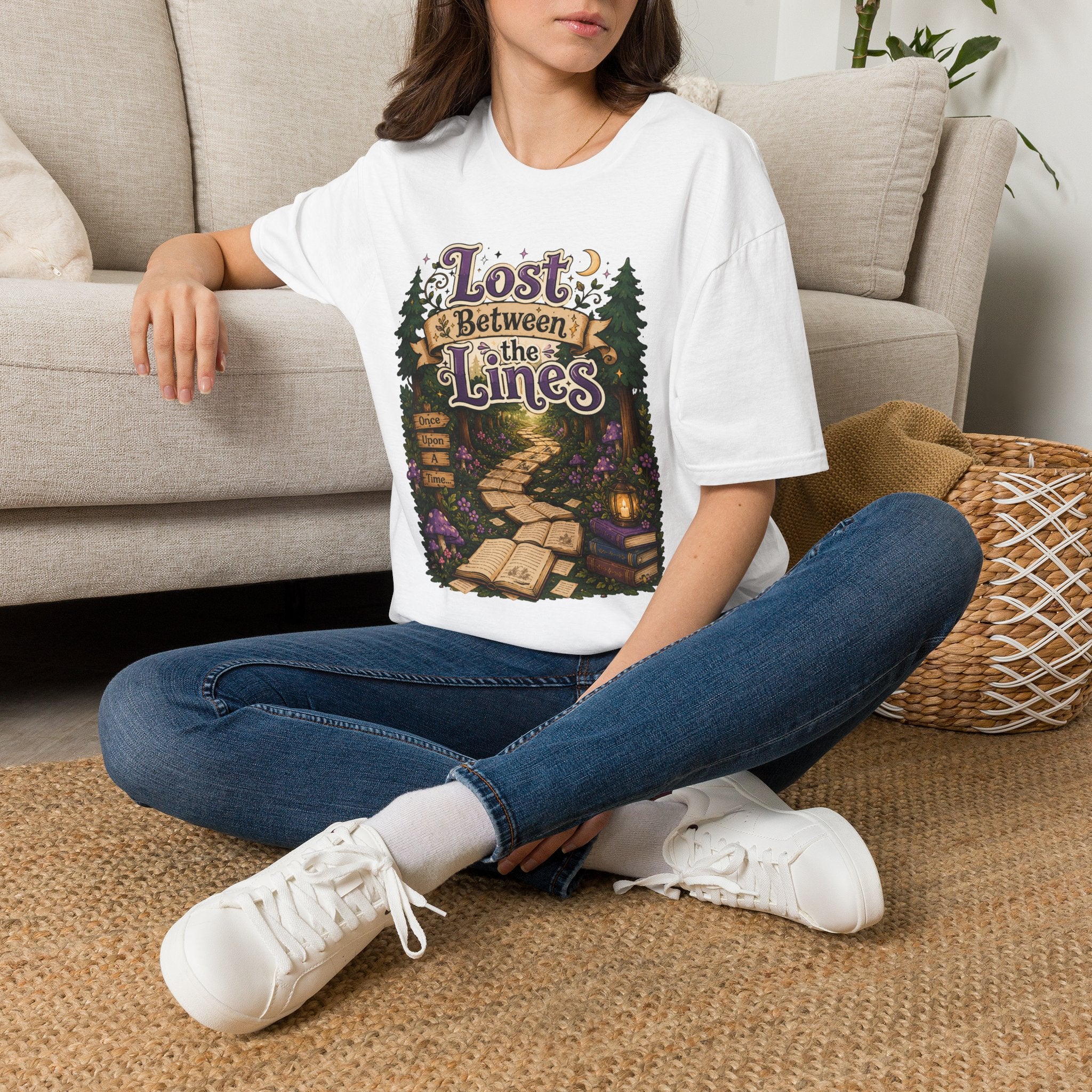 T-Shirt — “Lost Between the Lines” Forest Path Literary Tee