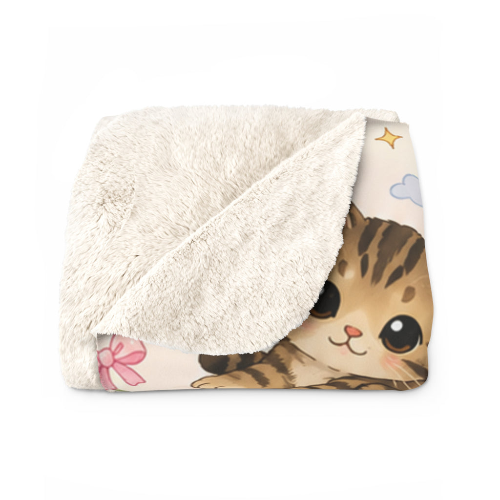 Cute Kitten Sherpa Blanket — Soft Fleece Cat Print Throw for Cozy Lounging & Gifts