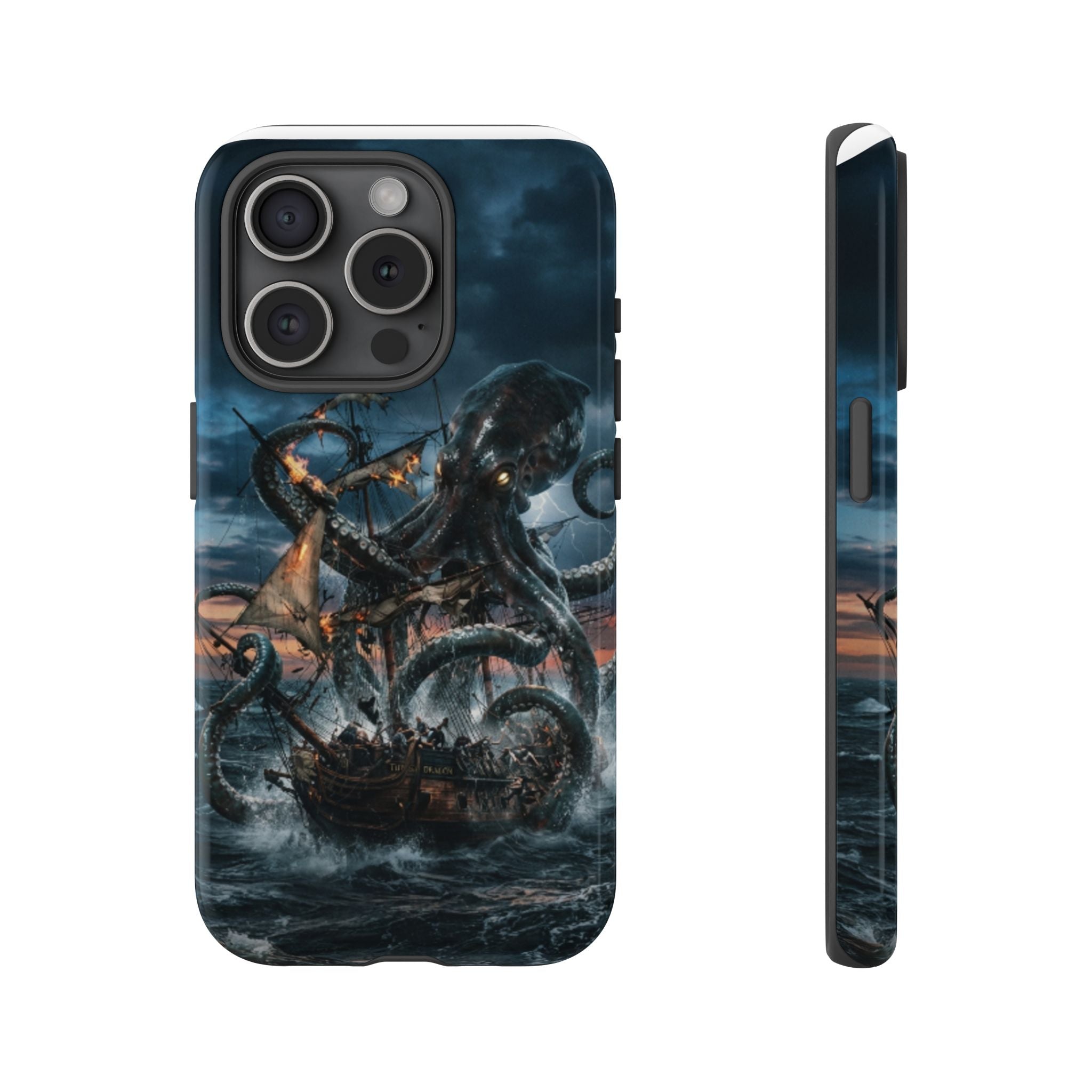 Kraken Sea Battle Phone Case — Ocean Monster Shipwreck Design