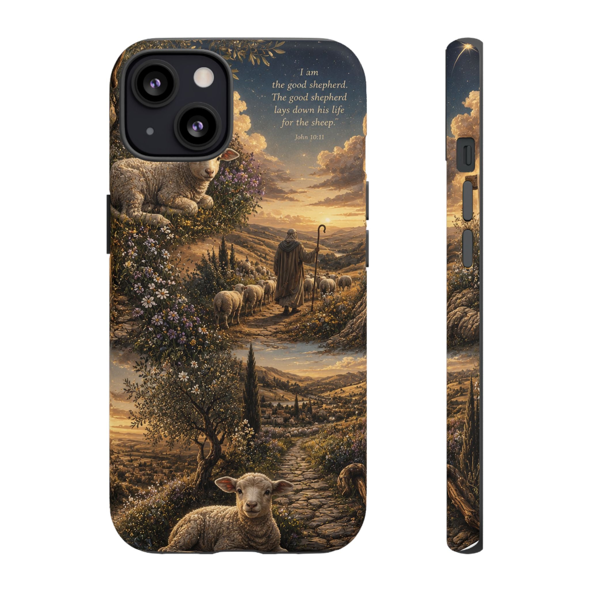 Tough Phone Case — Shepherd & Lamb Scenic Christian Scripture Design ("The good shepherd...")