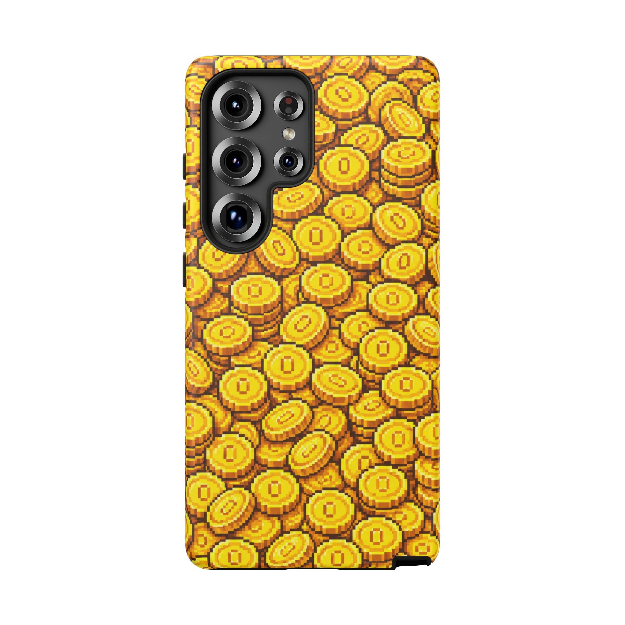 8bit Gamer Coin Pattern Phone Case – Retro Video Game Gold Treasure Design