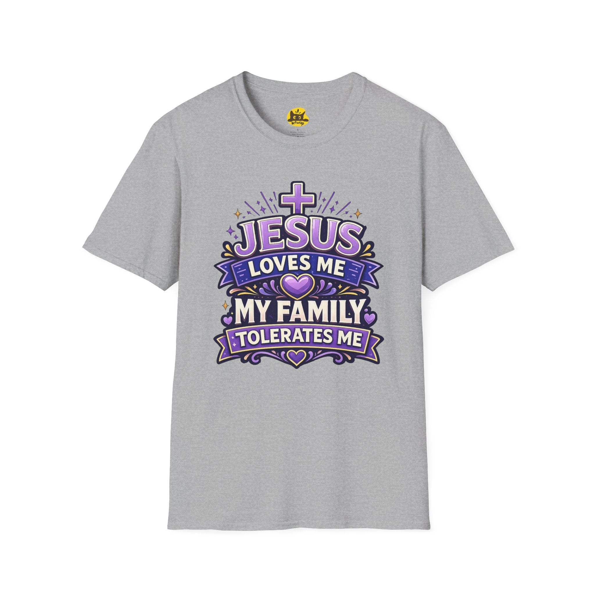 Jesus Loves Me T-Shirt — "Jesus Loves Me, My Family Tolerates Me" Funny Christian Gift Graphic Tee