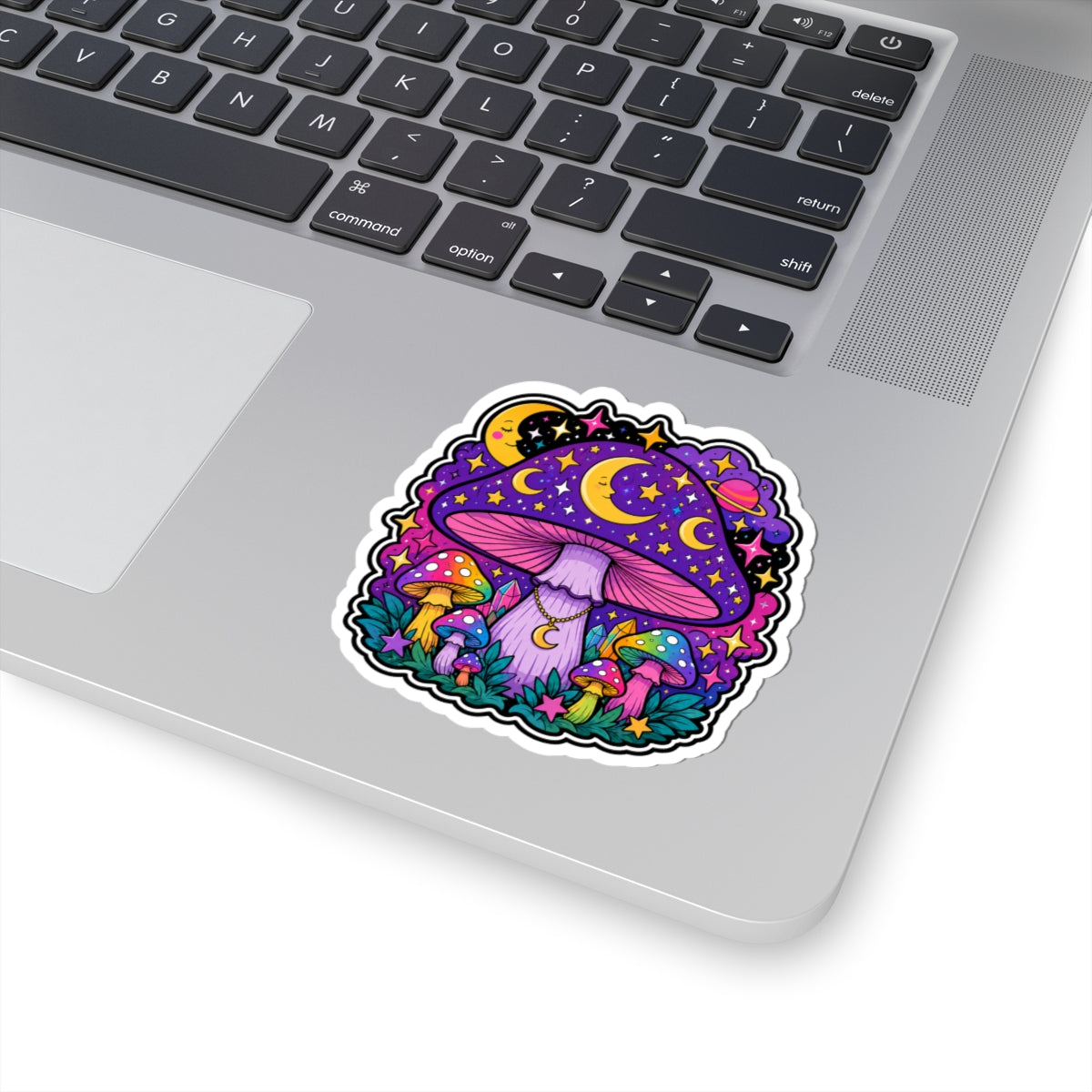 Psychedelic Moon Mushroom Sticker — Colorful Night Sky Kiss-Cut Sticker