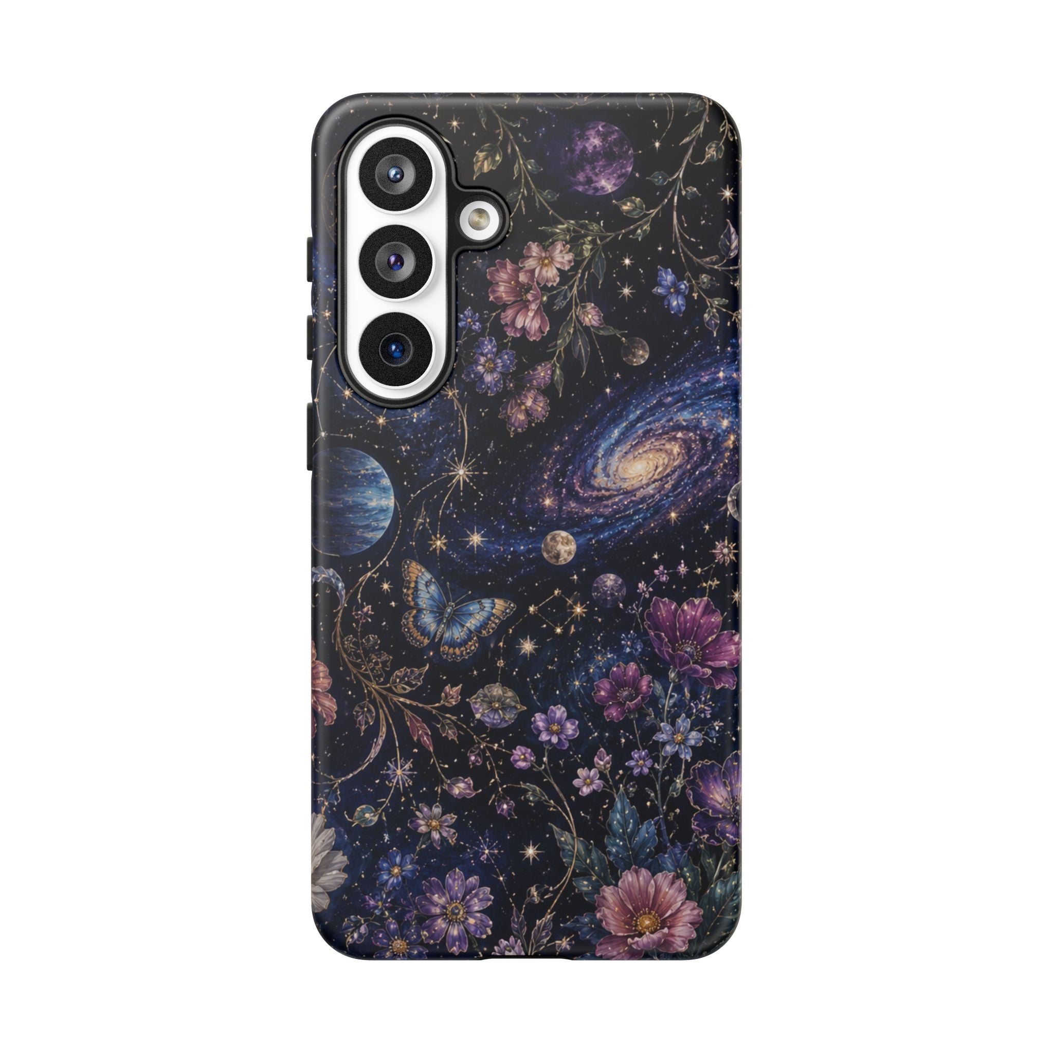 Cosmic Garden Tough Phone Case — Floral Galaxy Phone Protective Cover