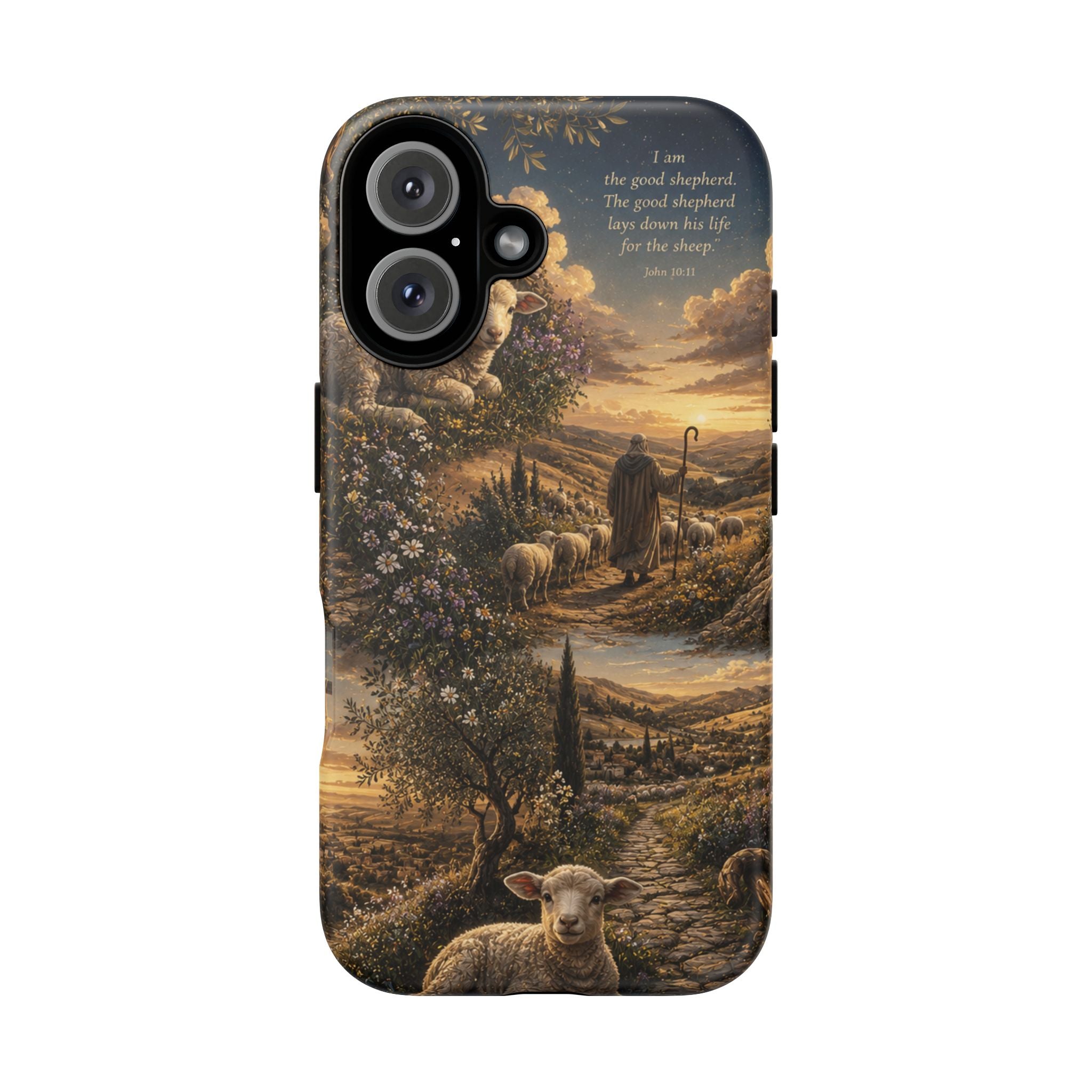 Tough Phone Case — Shepherd & Lamb Scenic Christian Scripture Design ("The good shepherd...")