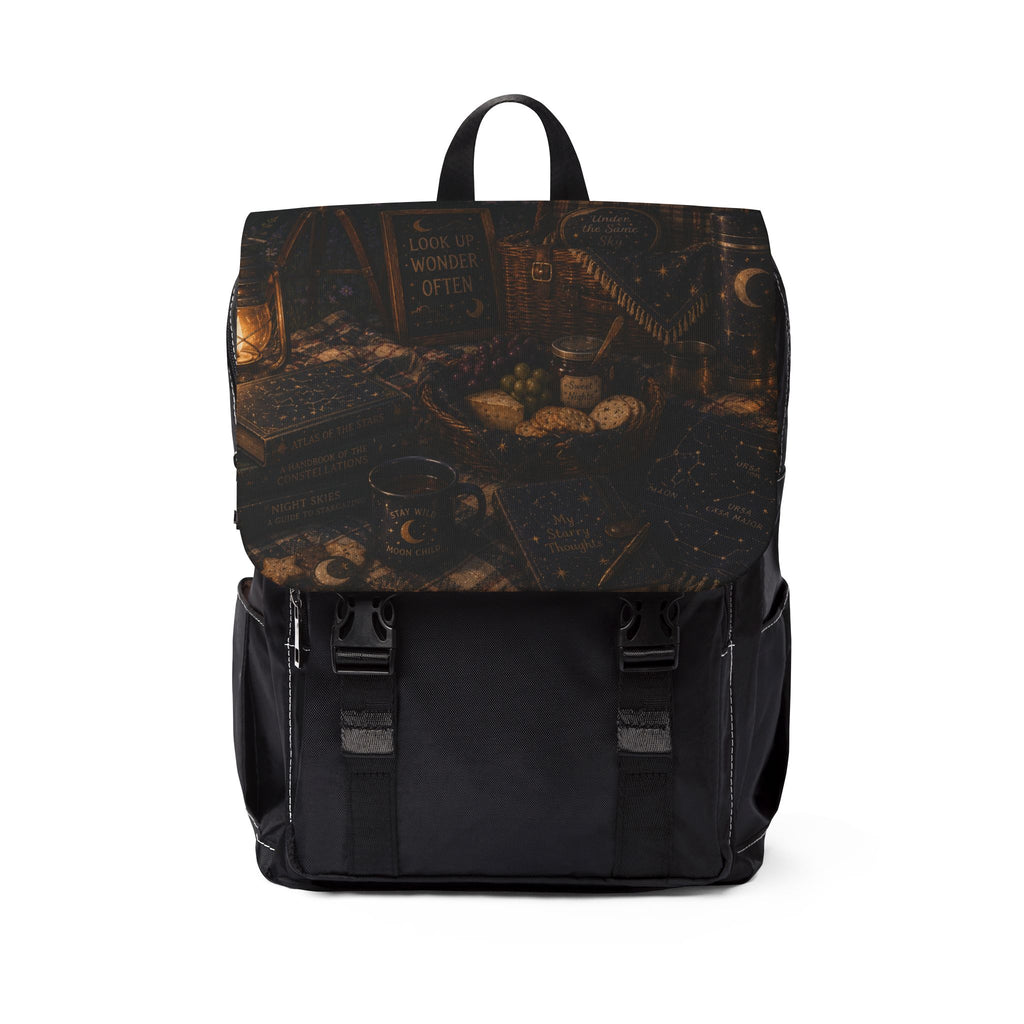 Starry Celestial Map Vintage Shoulder Backpack — Dark Picnic Universe Map Print