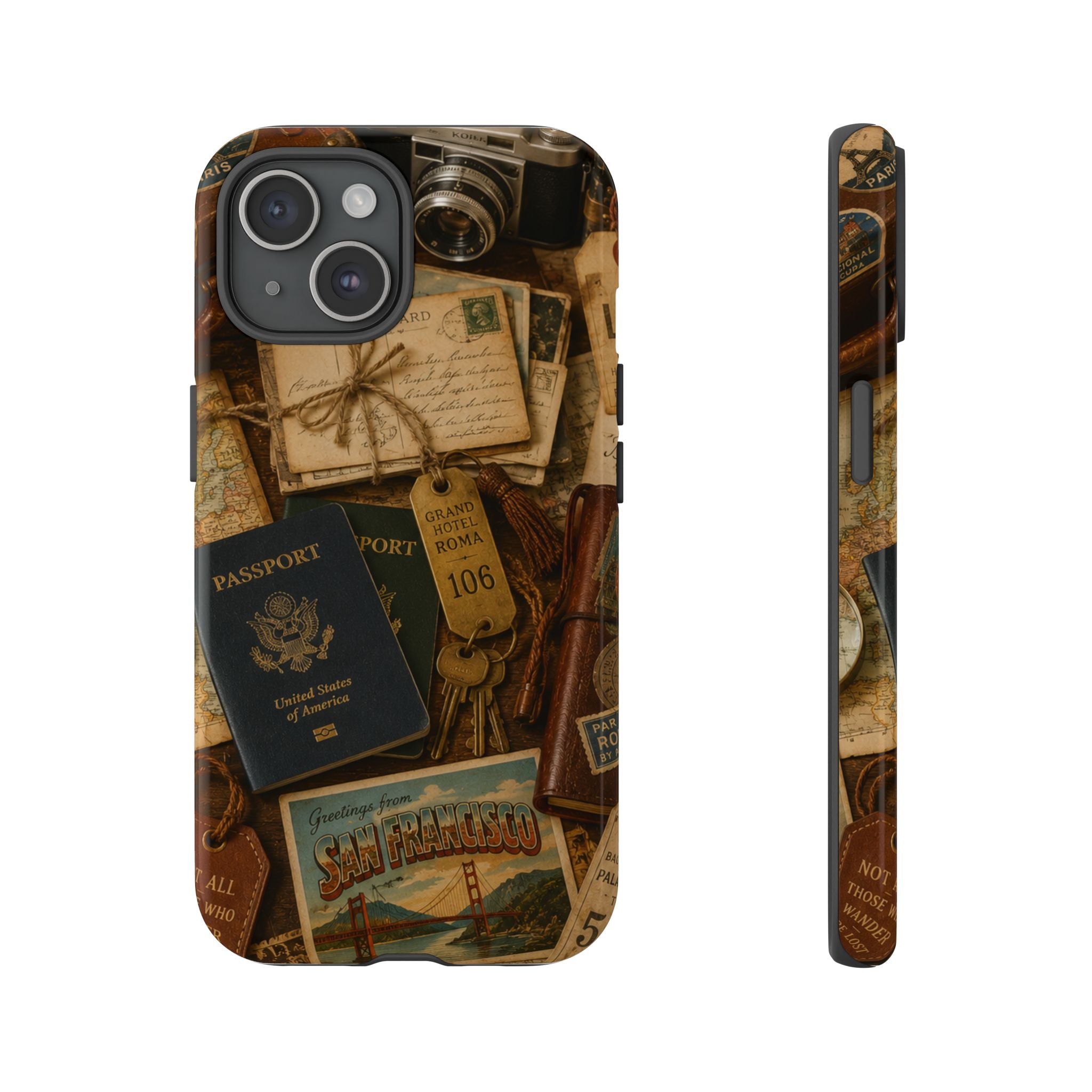 Vintage Travel Phone Case – Passport & Postcard Collage