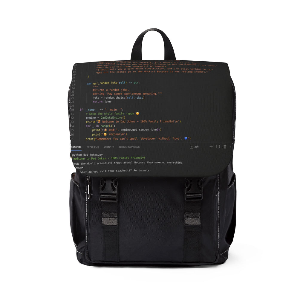 Coder Dad Shoulder Backpack — Black Programming Code Print