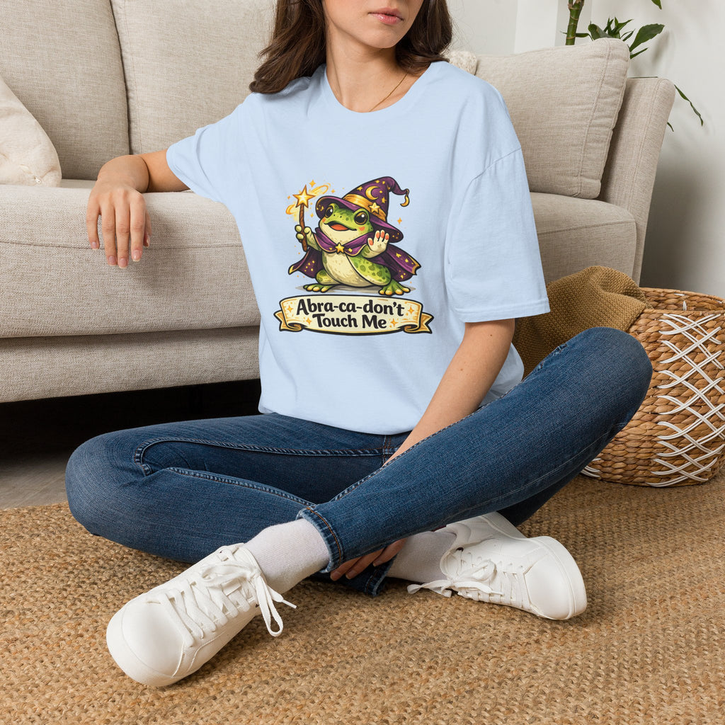 Wizard Frog T‑Shirt — “Abra‑ca‑don’t Touch Me” Cute Magic Tee
