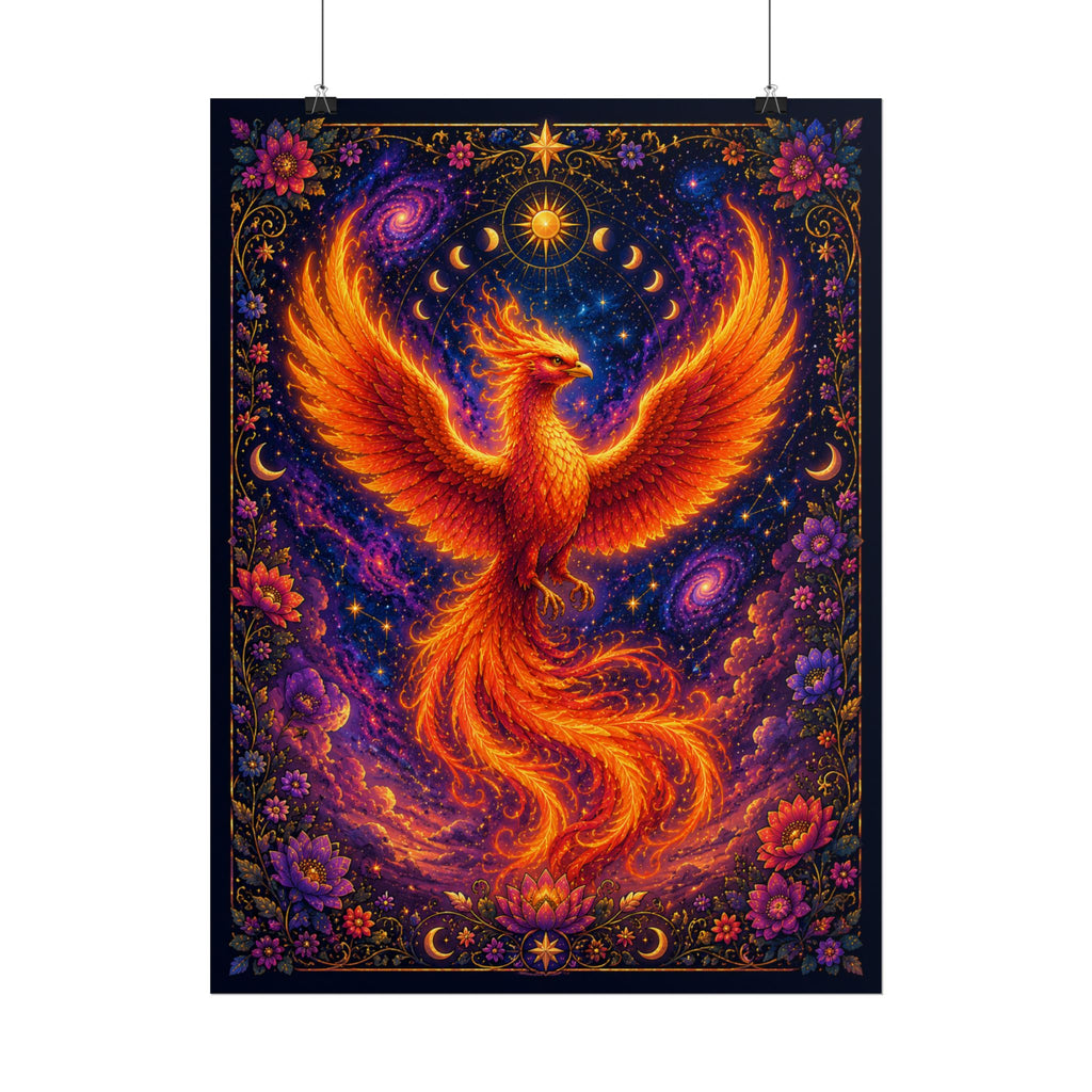 Phoenix Wall Poster — Vibrant Mystic Sun & Moon Art Print