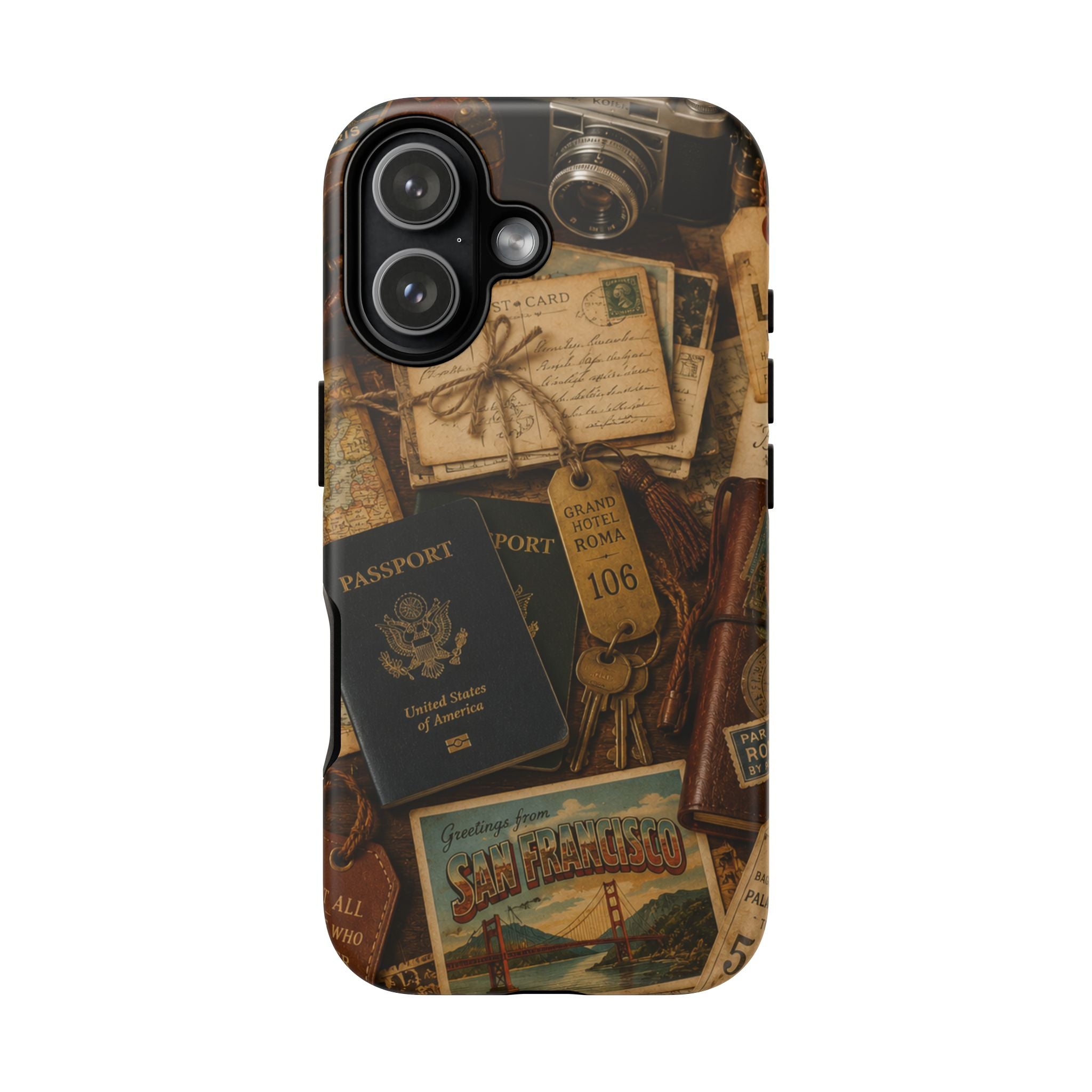 Vintage Travel Phone Case – Passport & Postcard Collage