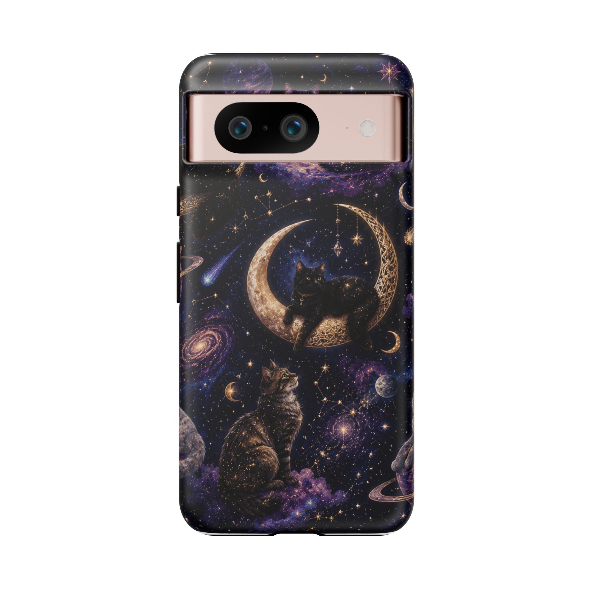 Galaxy Cats Tough Phone Case — Moon & Stars Space Kitty Protective Cover