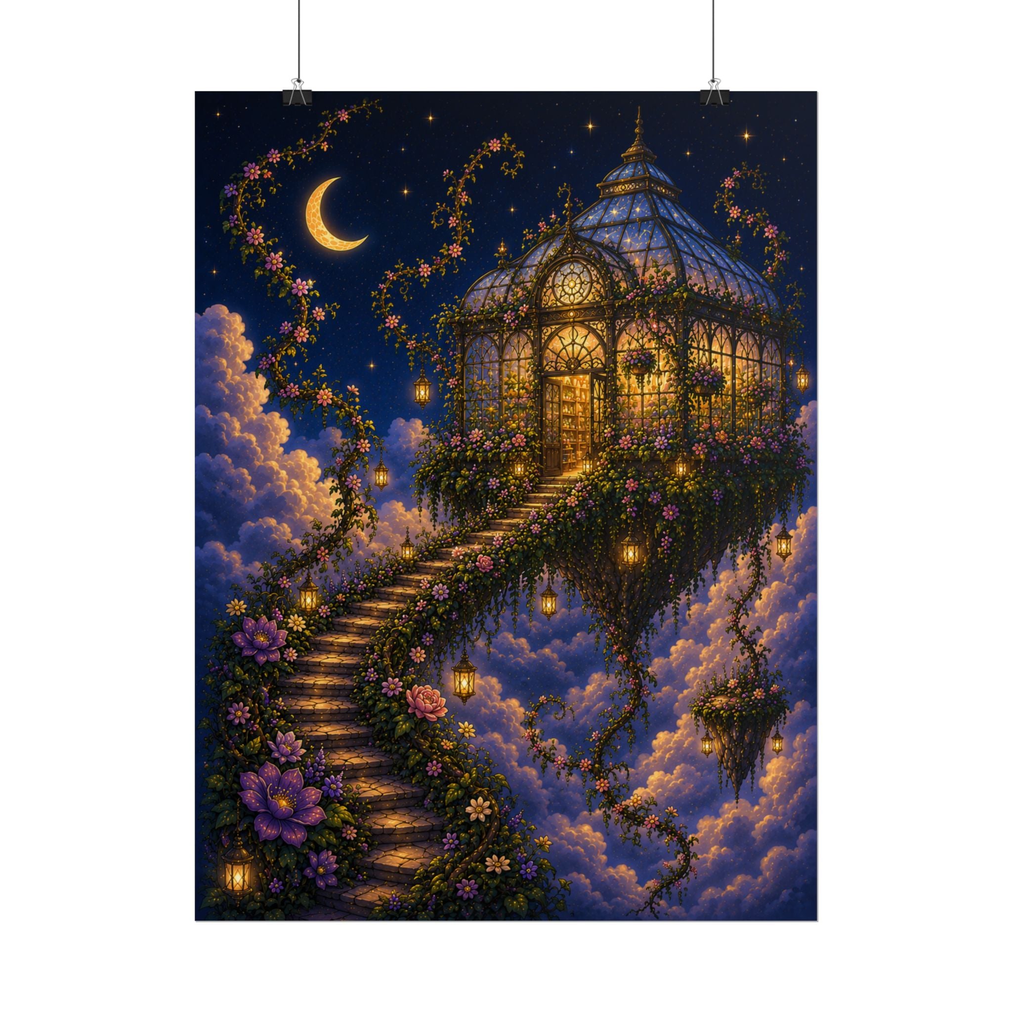 Rolled Poster — Enchanted Moonlit Stairway Fantasy Art Print