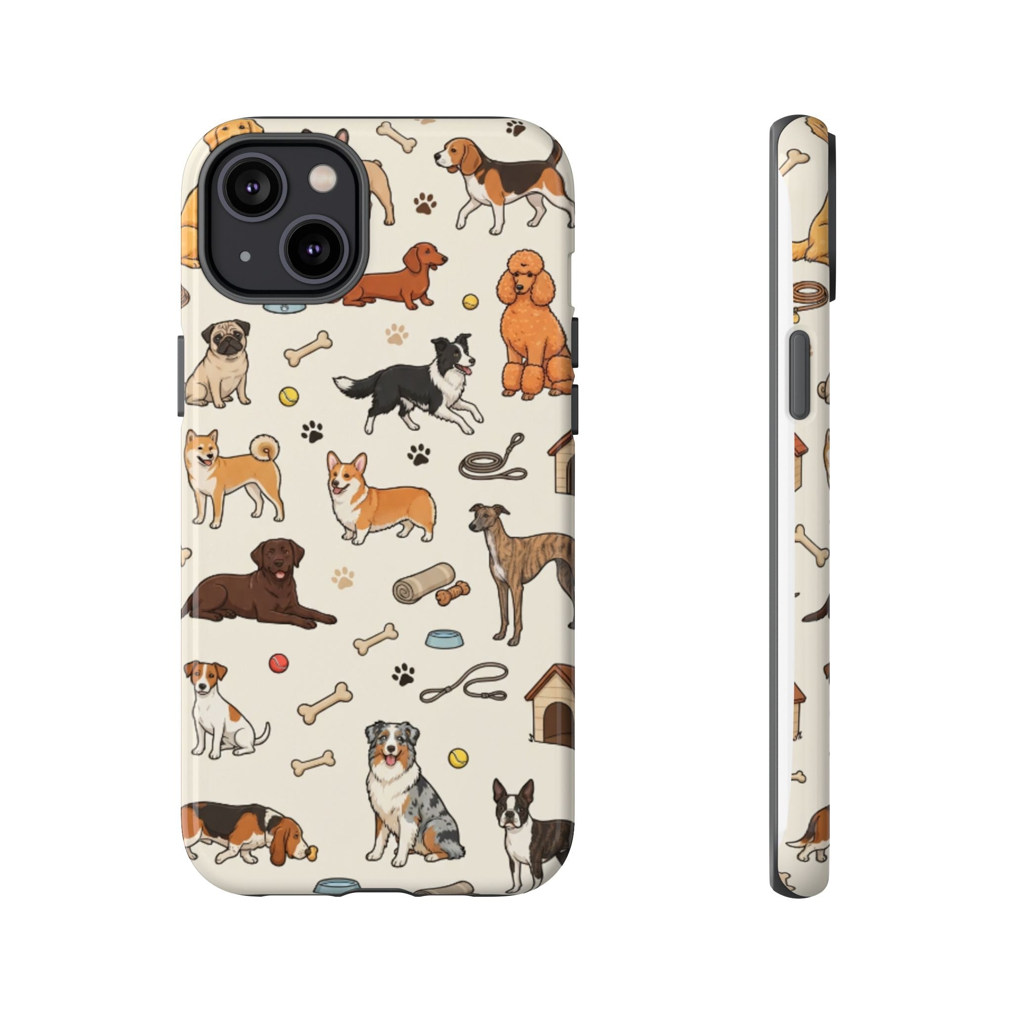 Dog Pattern Tough Phone Case — Cute Breed Collage Protective Cover