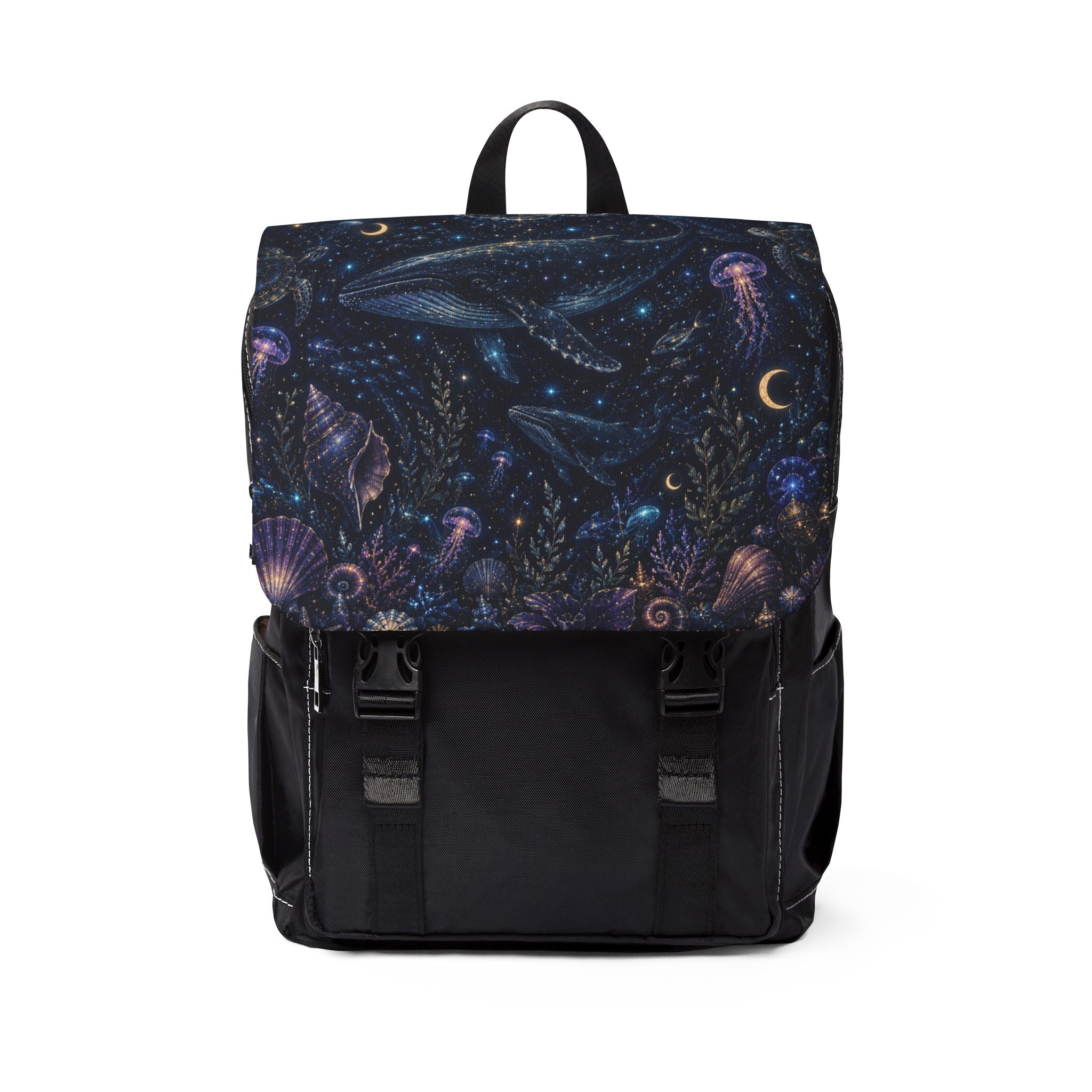 Ocean Night Whale Shoulder Backpack — Starry Sea Jellyfish Shoulder Backpack