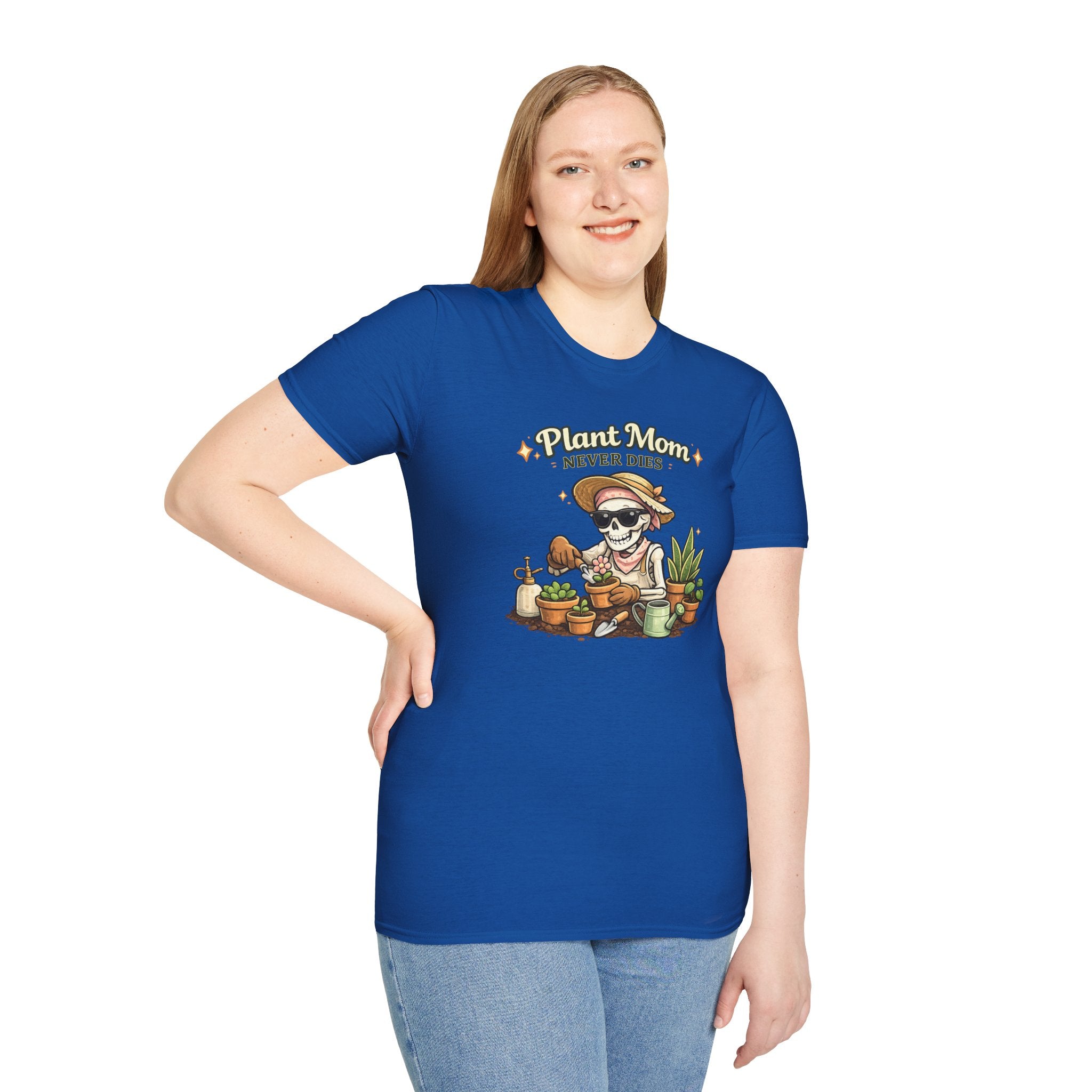 Plant Mom T-Shirt — "Plant Mom Never Dies" Skeleton Gardener Tee