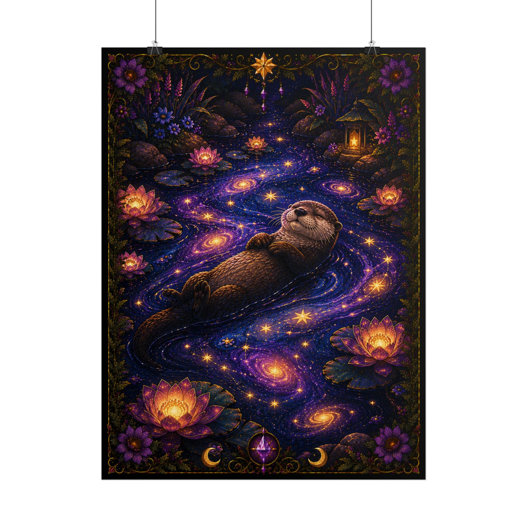 Otter Night Dream Rolled Poster — Mystical Galaxy Watercolor Wall Art