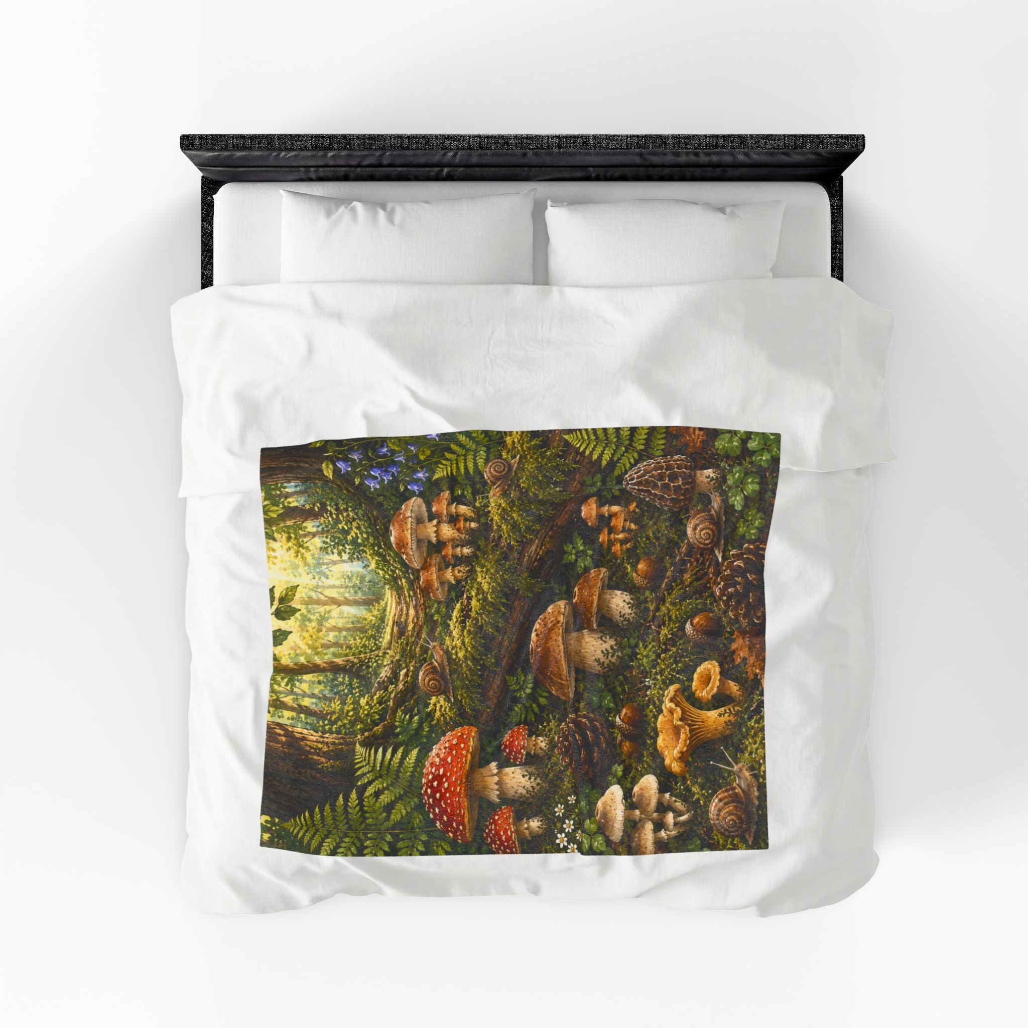 Forest Mushrooms Velveteen Plush Blanket — Cozy Forest Mushroom Scene Throw