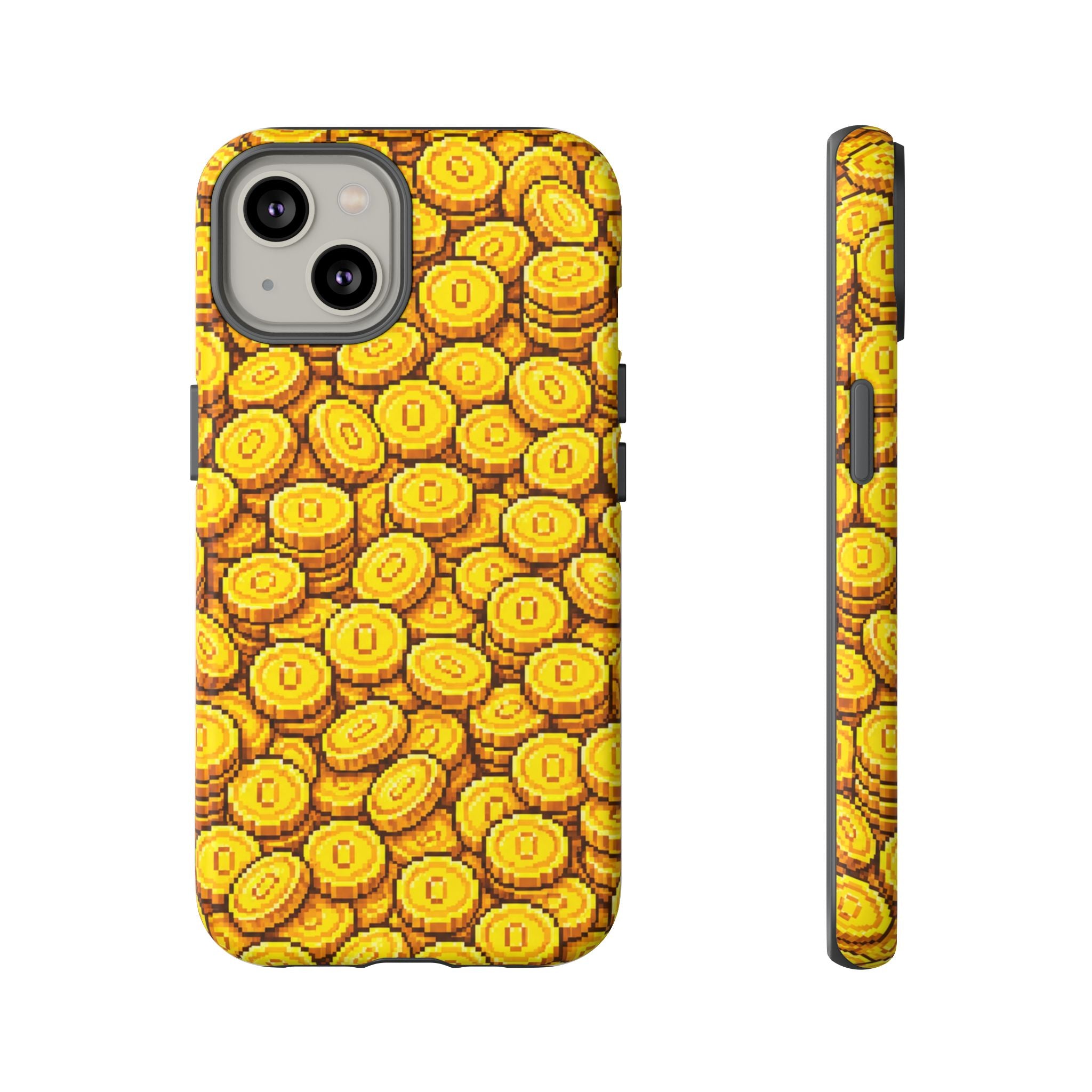 8bit Gamer Coin Pattern Phone Case – Retro Video Game Gold Treasure Design