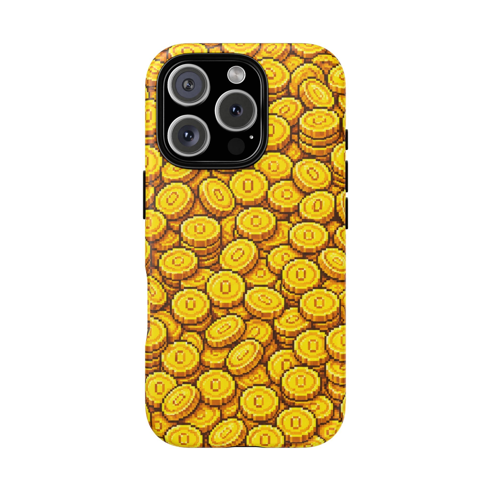 8bit Gamer Coin Pattern Phone Case – Retro Video Game Gold Treasure Design
