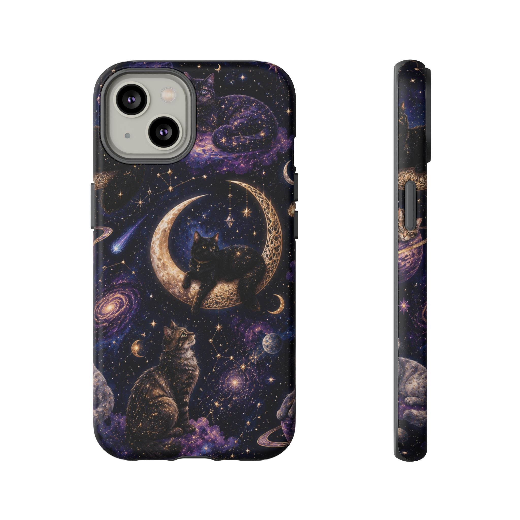 Galaxy Cats Tough Phone Case — Moon & Stars Space Kitty Protective Cover