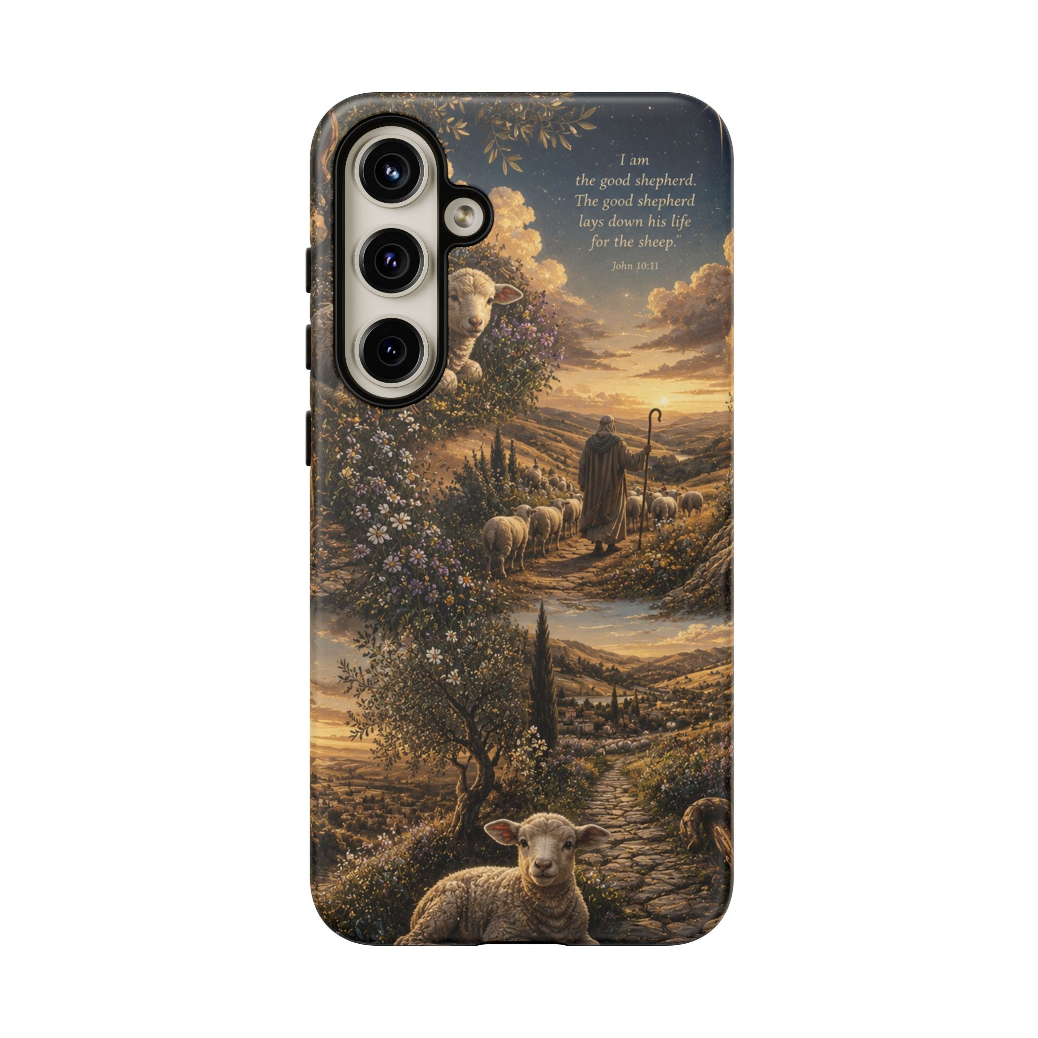 Tough Phone Case — Shepherd & Lamb Scenic Christian Scripture Design ("The good shepherd...")
