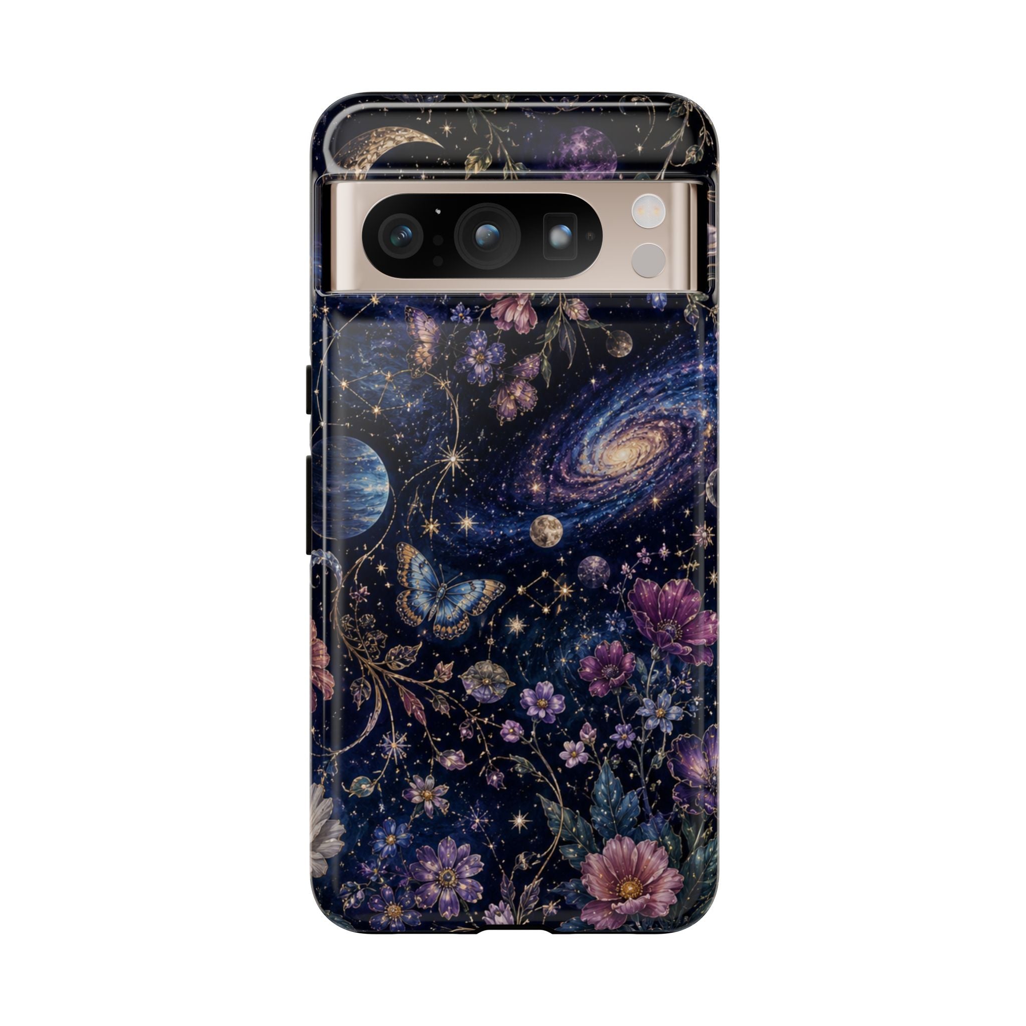 Cosmic Garden Tough Phone Case — Floral Galaxy Phone Protective Cover