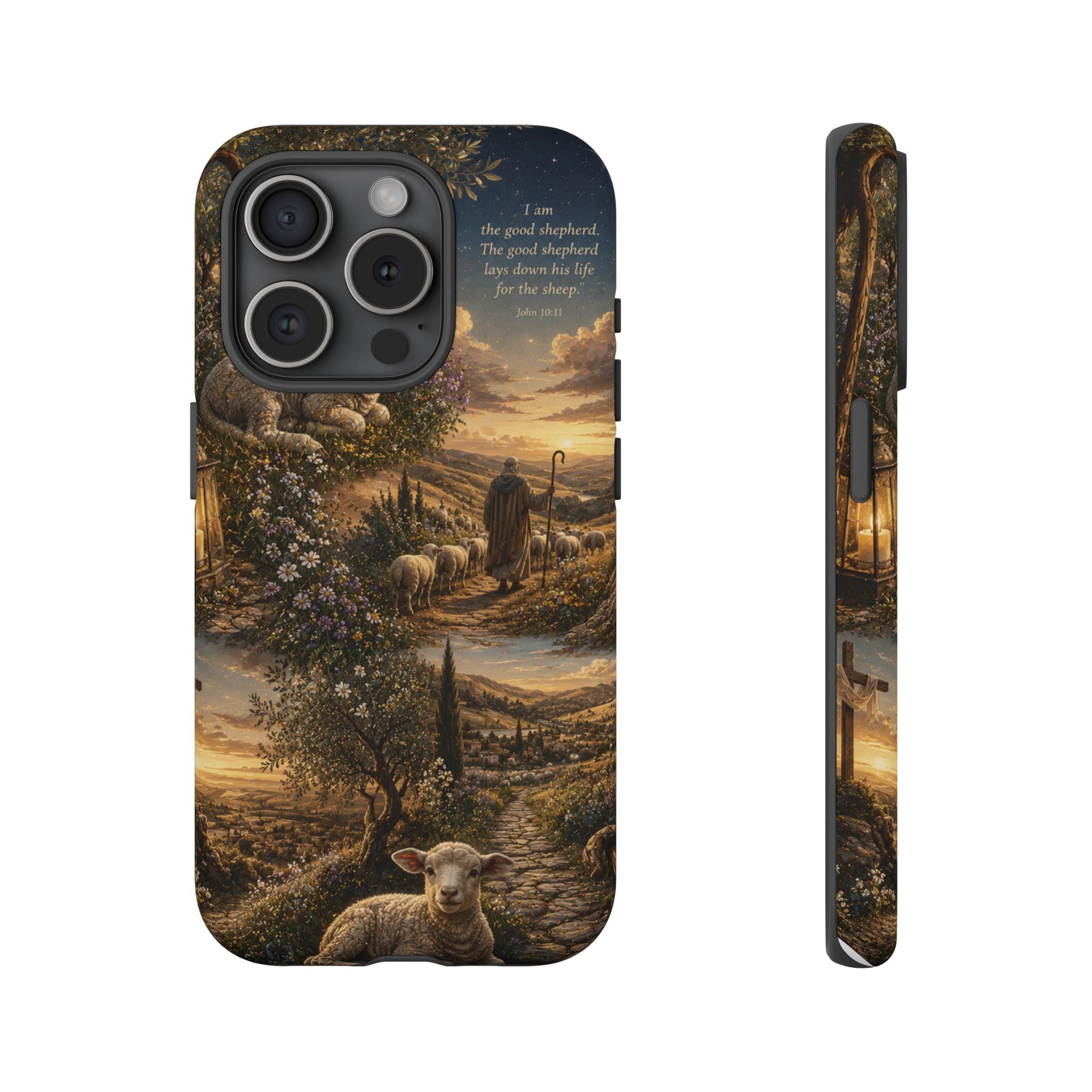 Tough Phone Case — Shepherd & Lamb Scenic Christian Scripture Design ("The good shepherd...")