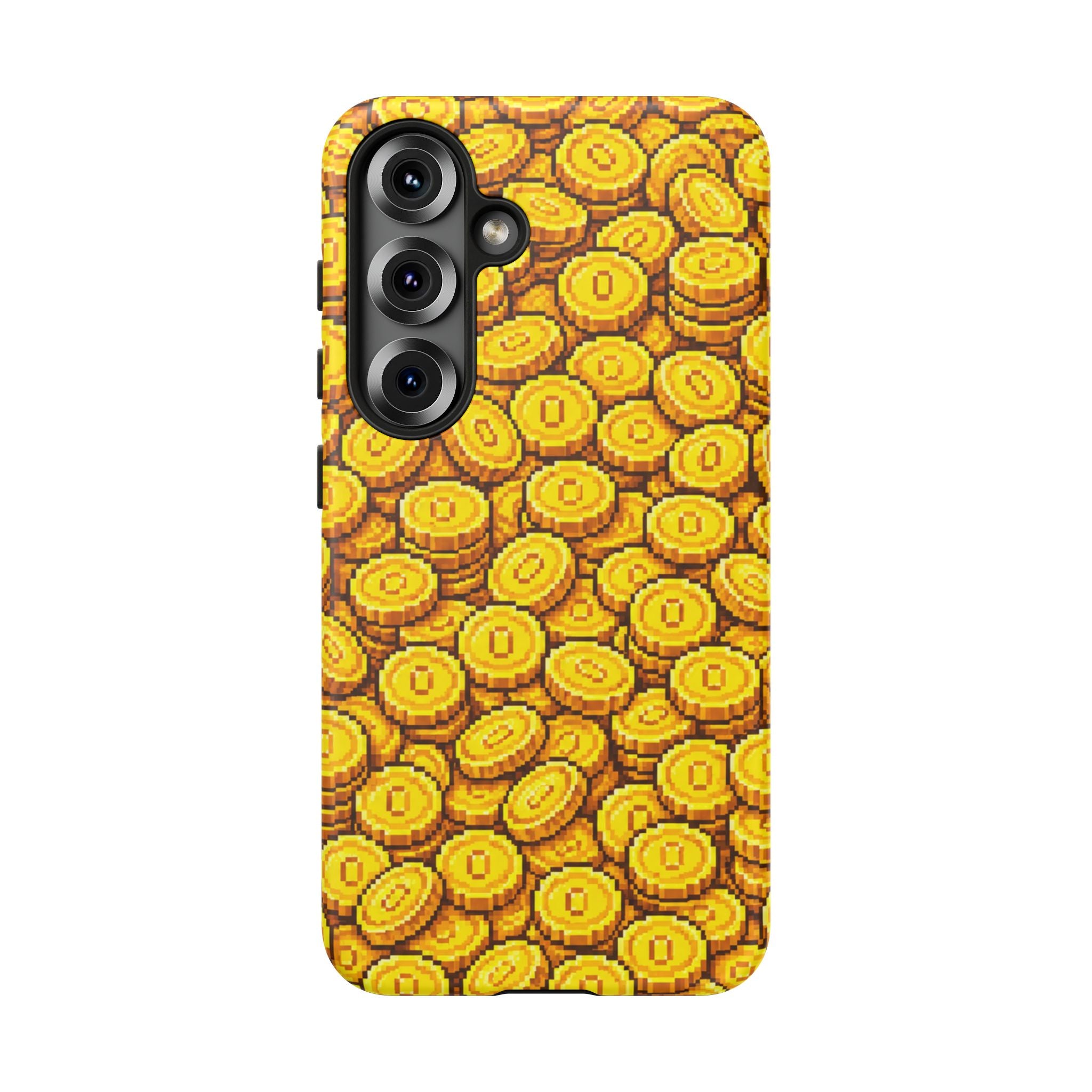 8bit Gamer Coin Pattern Phone Case – Retro Video Game Gold Treasure Design