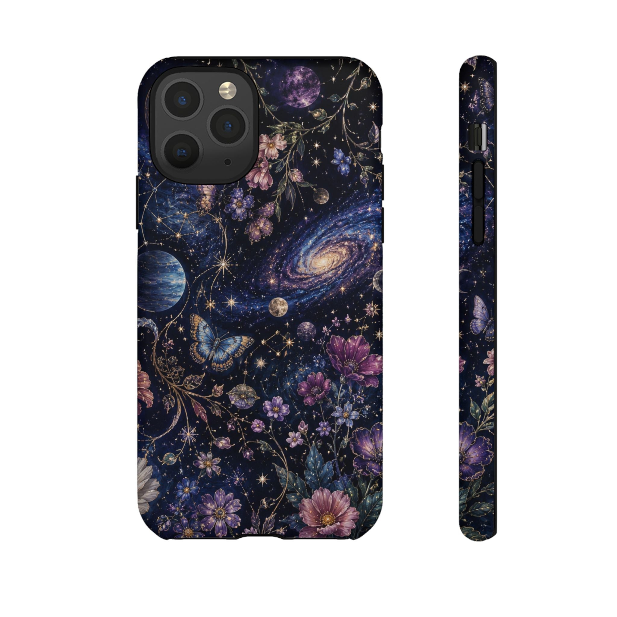 Cosmic Garden Tough Phone Case — Floral Galaxy Phone Protective Cover