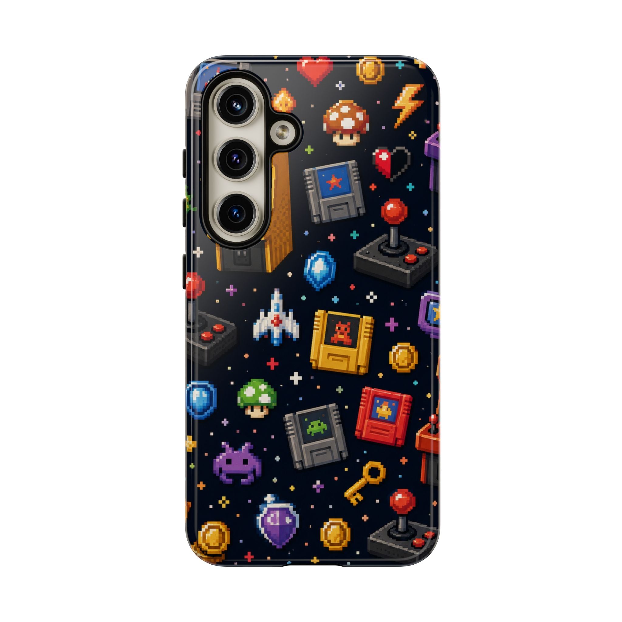 Retro Arcade Pixel Art Phone Case — Gamer Icons Pattern