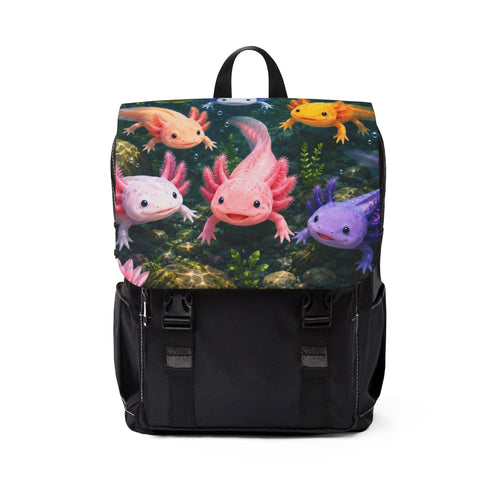 Axolotl Garden Pond Shoulder Backpack — Colorful Cute Amphibian Shoulder Backpack