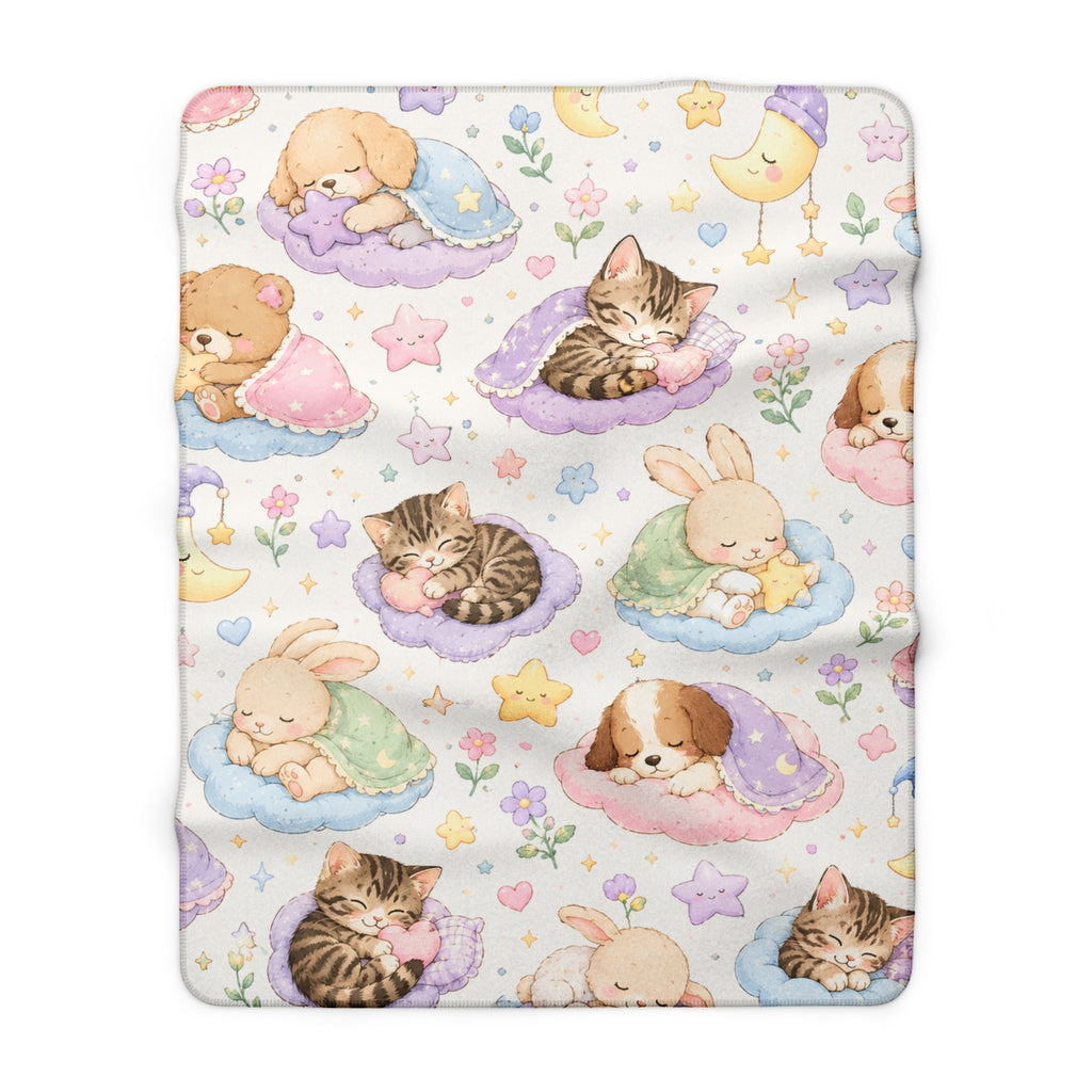 Cute Sleepy Pet Friends Sherpa Blanket — Baby Animal Nursery Throw