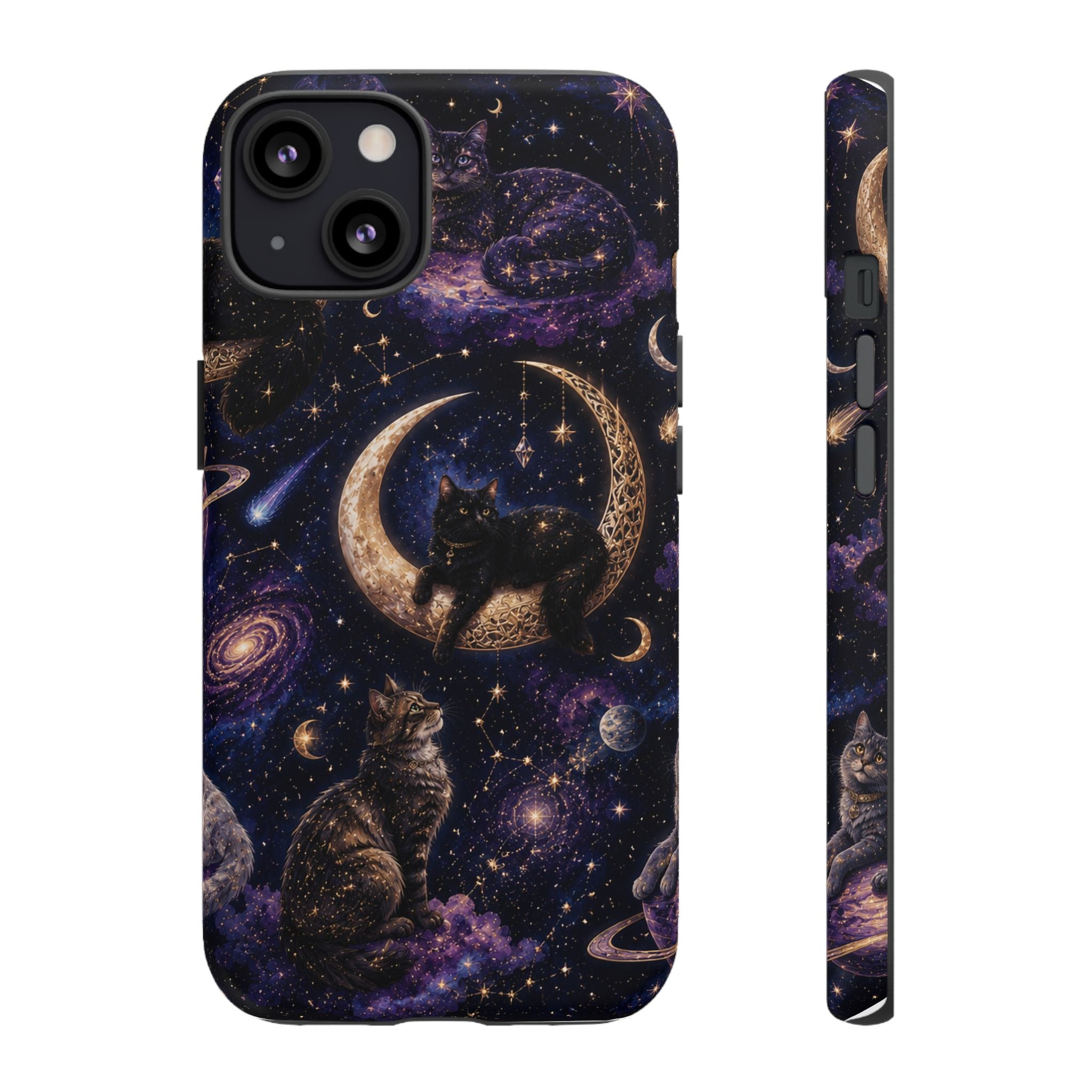 Galaxy Cats Tough Phone Case — Moon & Stars Space Kitty Protective Cover