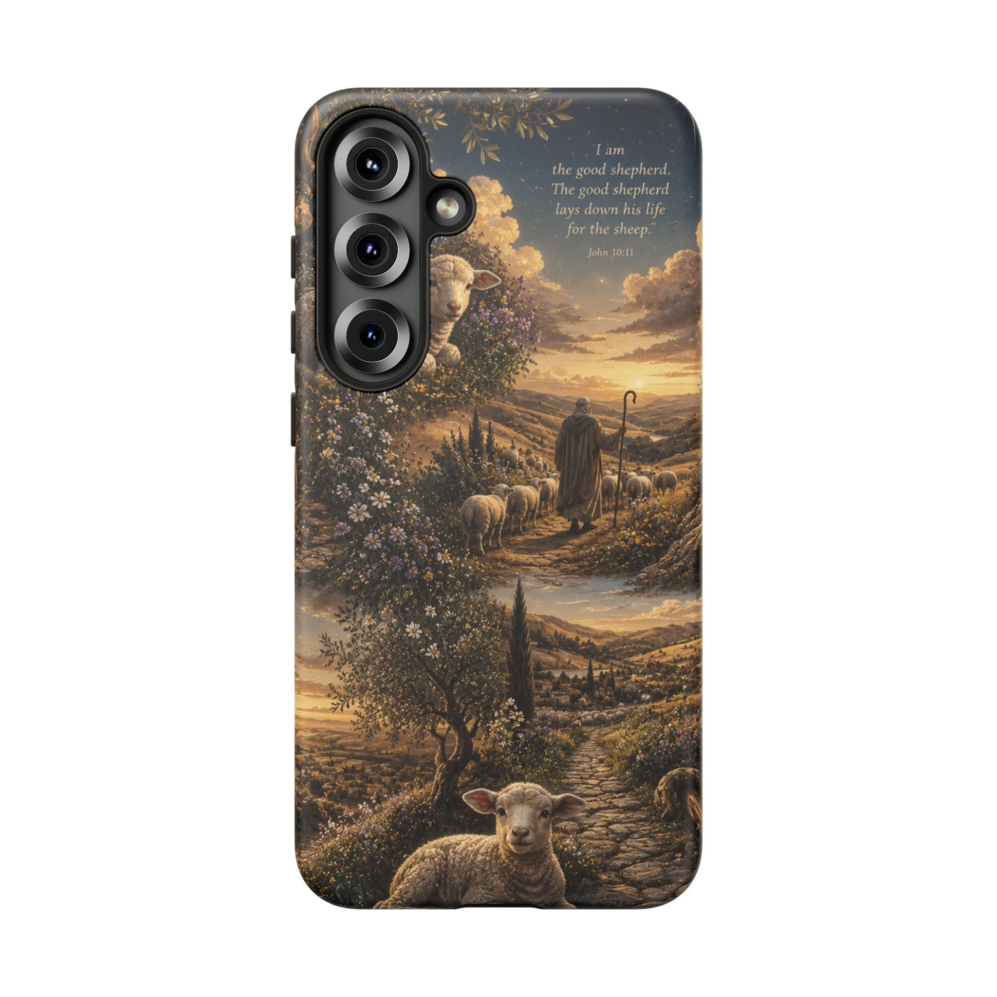 Tough Phone Case — Shepherd & Lamb Scenic Christian Scripture Design ("The good shepherd...")